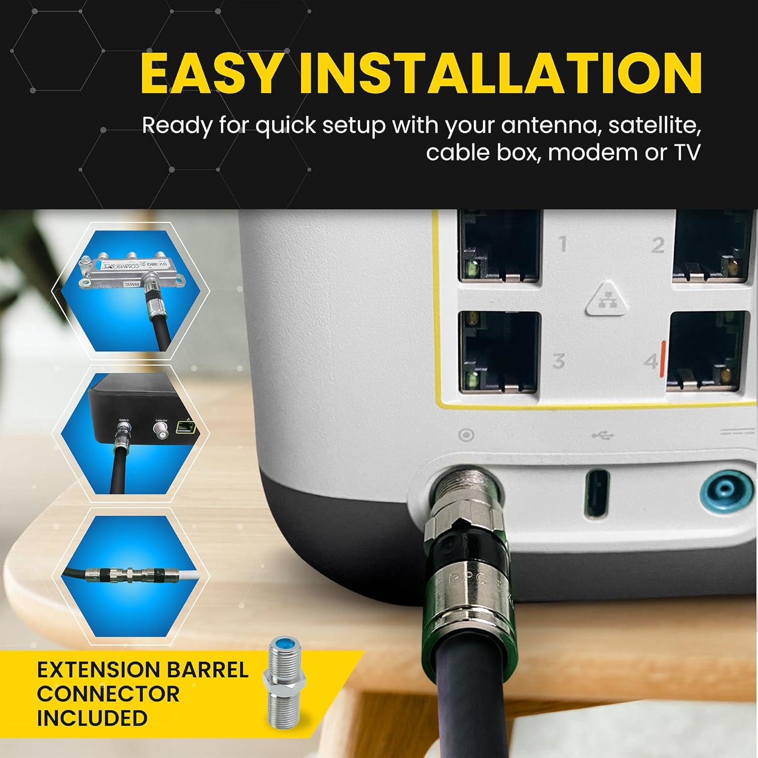 Cable Coaxial RG6 Premium 30.48 cm Negro - Internet y TV HD