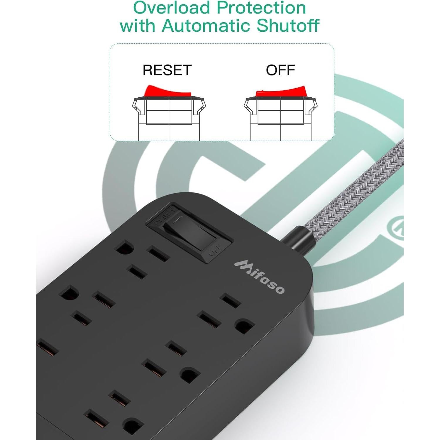 Regleta de Extensión MIFASOPOWER 6 Salidas 4 USB Carga Rápida