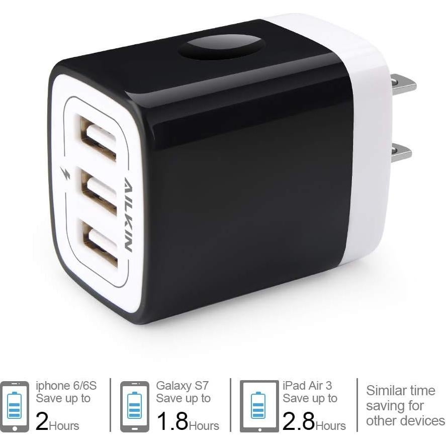 Cargador de Pared AILKIN 3USB 3.1A Rápido para iPhone y Samsung