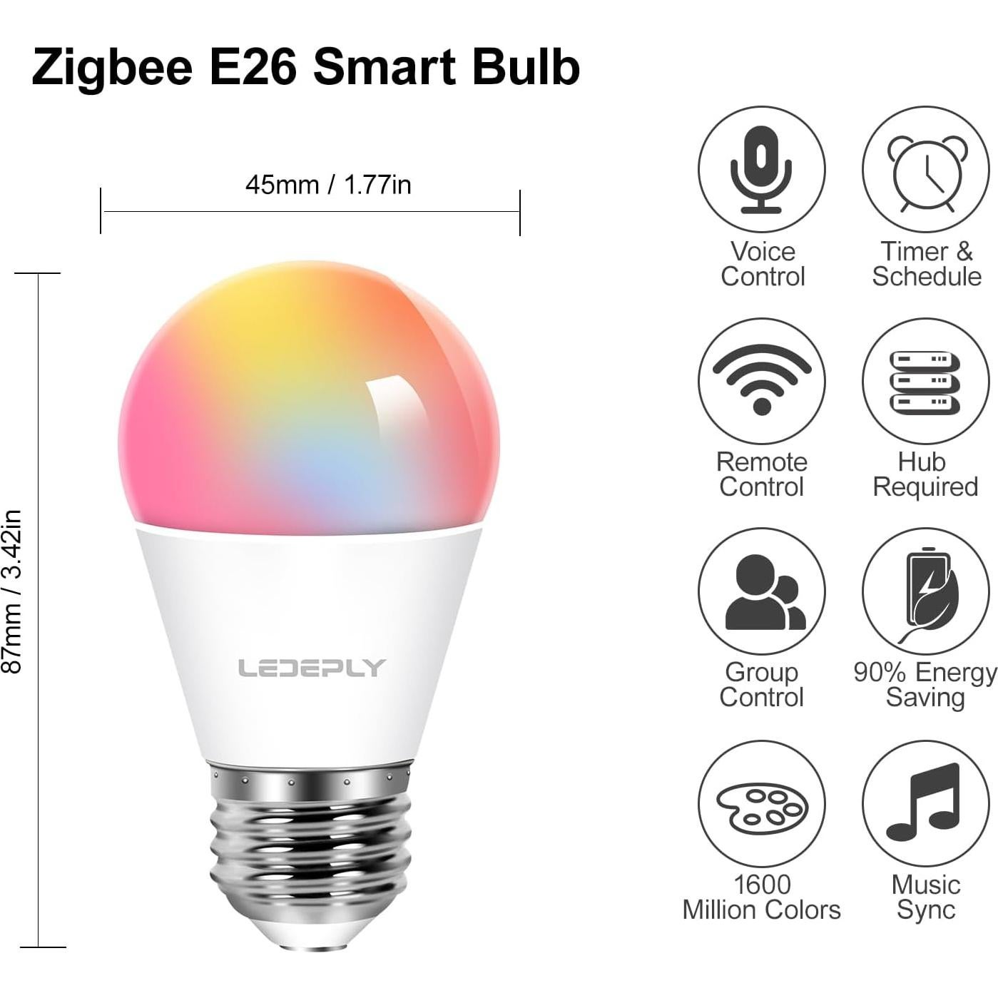 Bombillas Inteligentes Zigbee A15 LEDEPLY E26 5W Regulables 2 Pzas