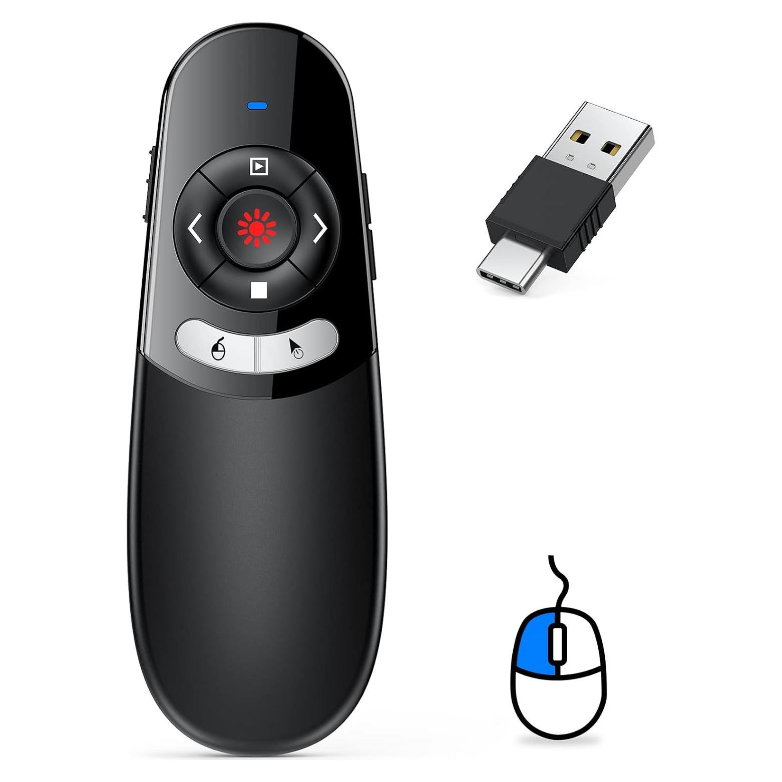 Clicker Presentador Inalámbrico DINOSTRIKE 2 en 1 USB y Tipo C