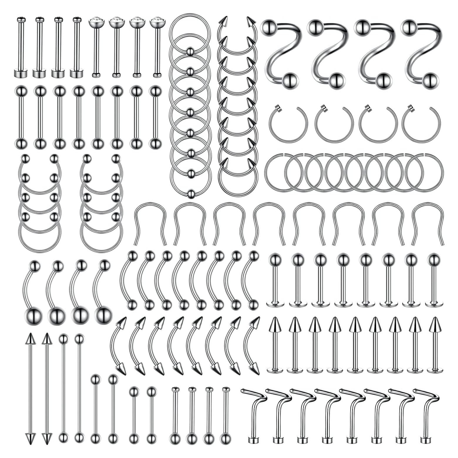 BodyJ4You Kit de Joyería para Piercing Corporal 120 Piezas