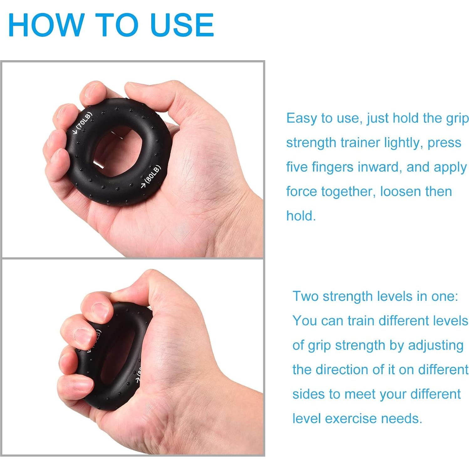 Fortalecedor de Agarre de Mano uxcell 70-80 Lbs Silicona Negro