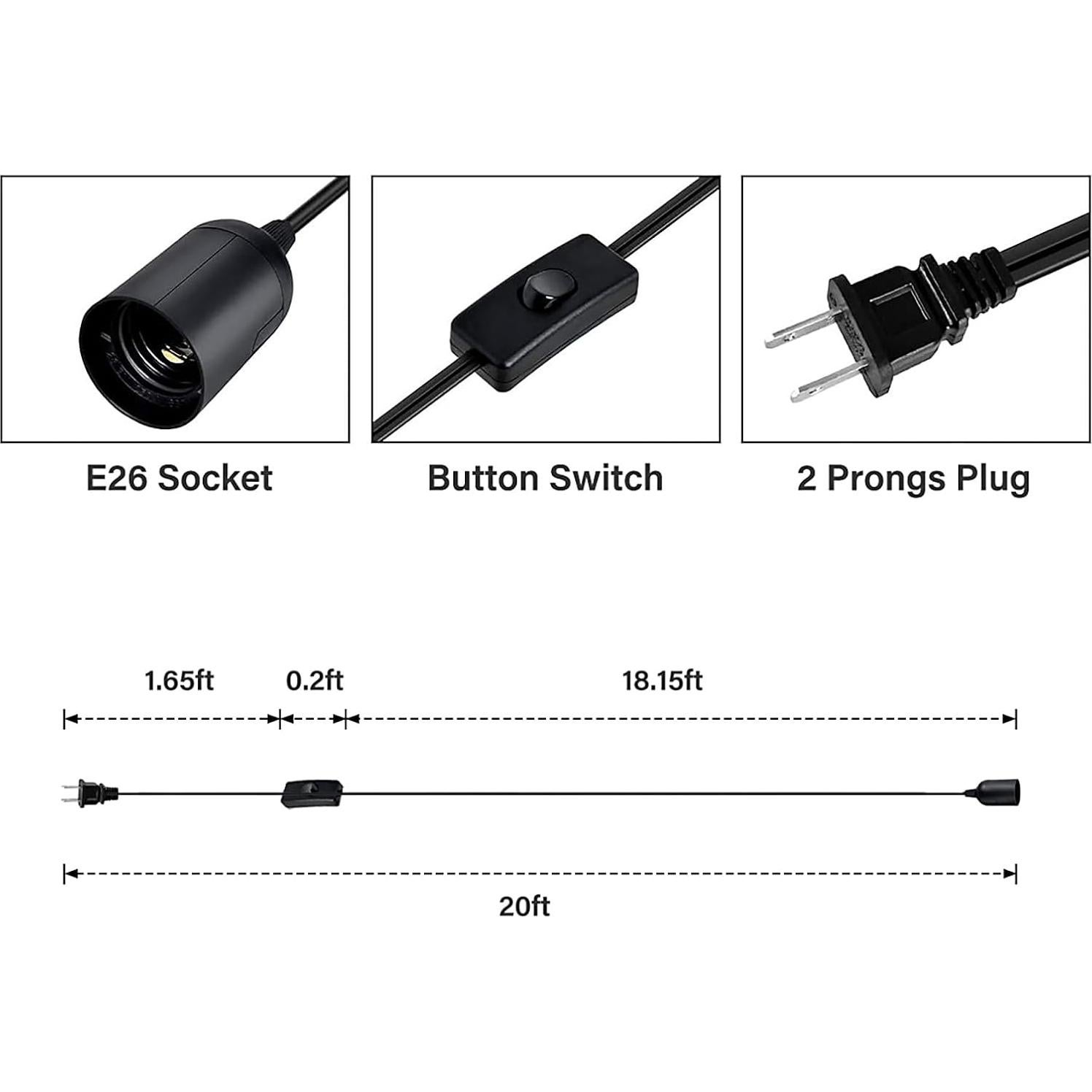 Lámpara Colgante Extensión 4.57m Simple Deluxe E26 Negro