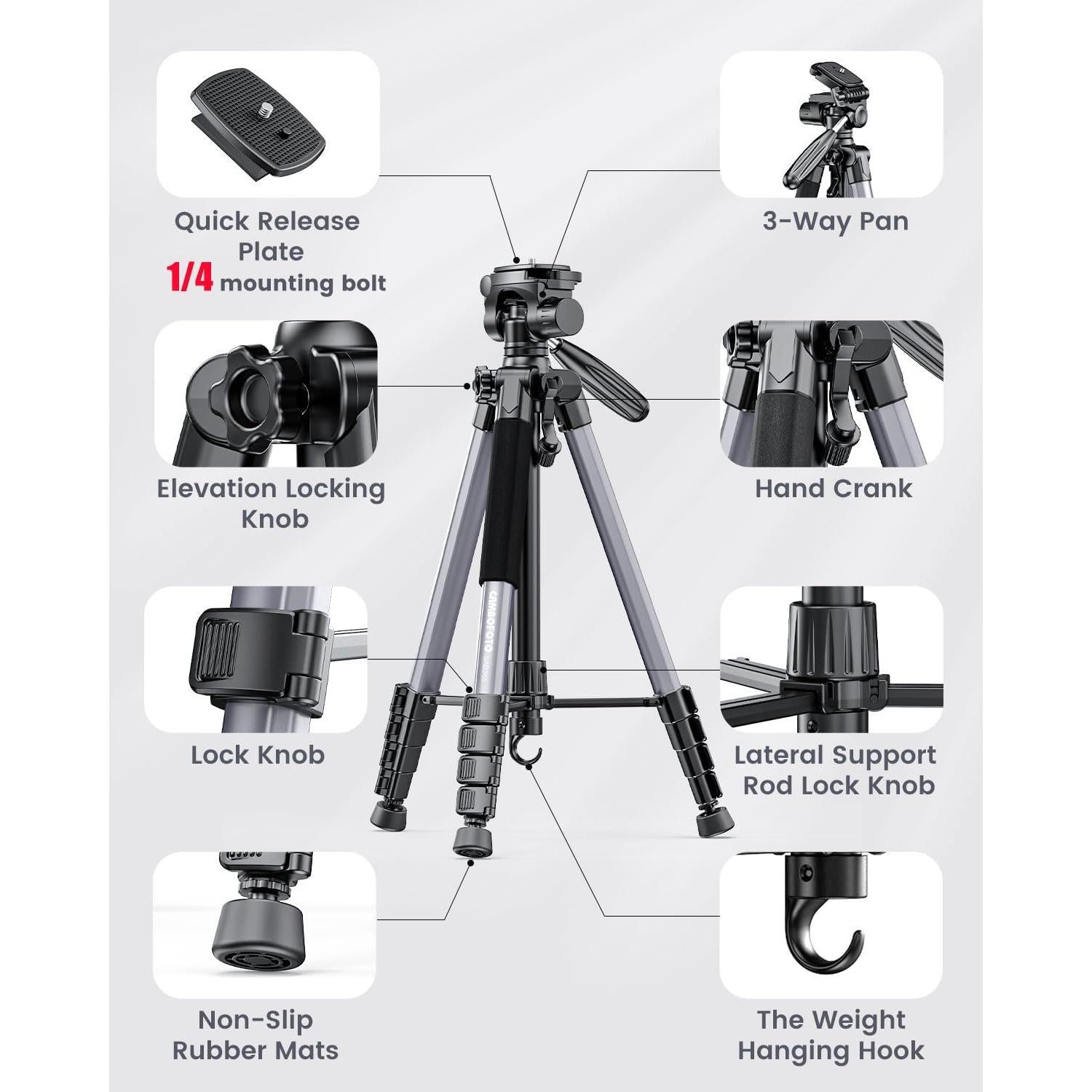 Trípode CAMBOFOTO SAB265 187,96 cm aluminio gris