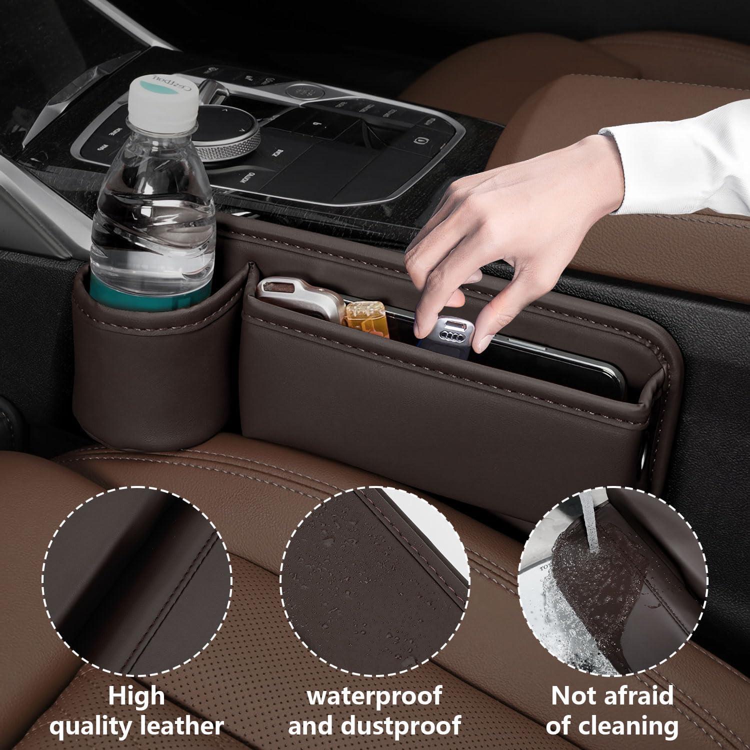 Organizador de Asiento de Coche TAEYONK con Portavasos Marrón
