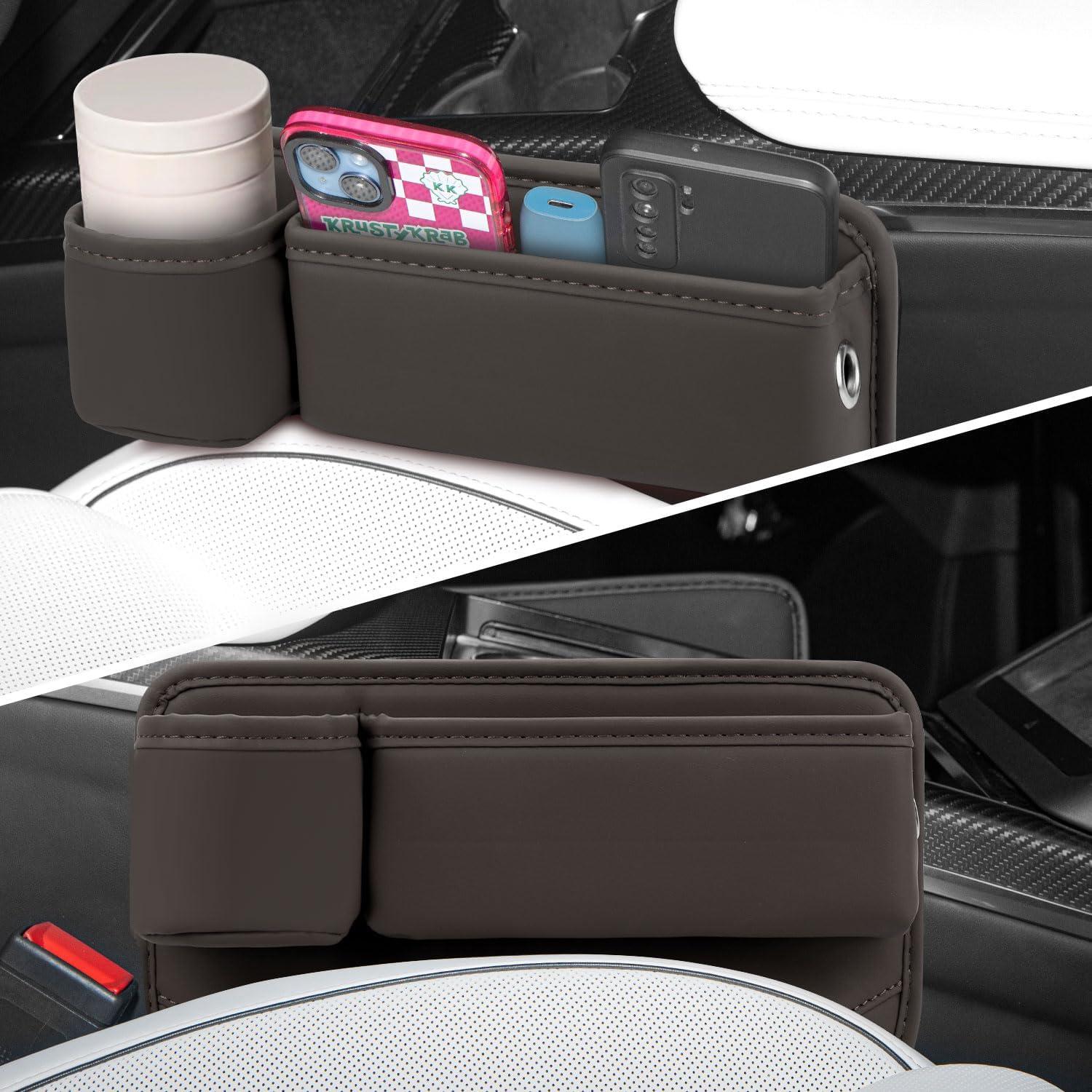 Organizador de Asiento de Coche TAEYONK con Portavasos Marrón