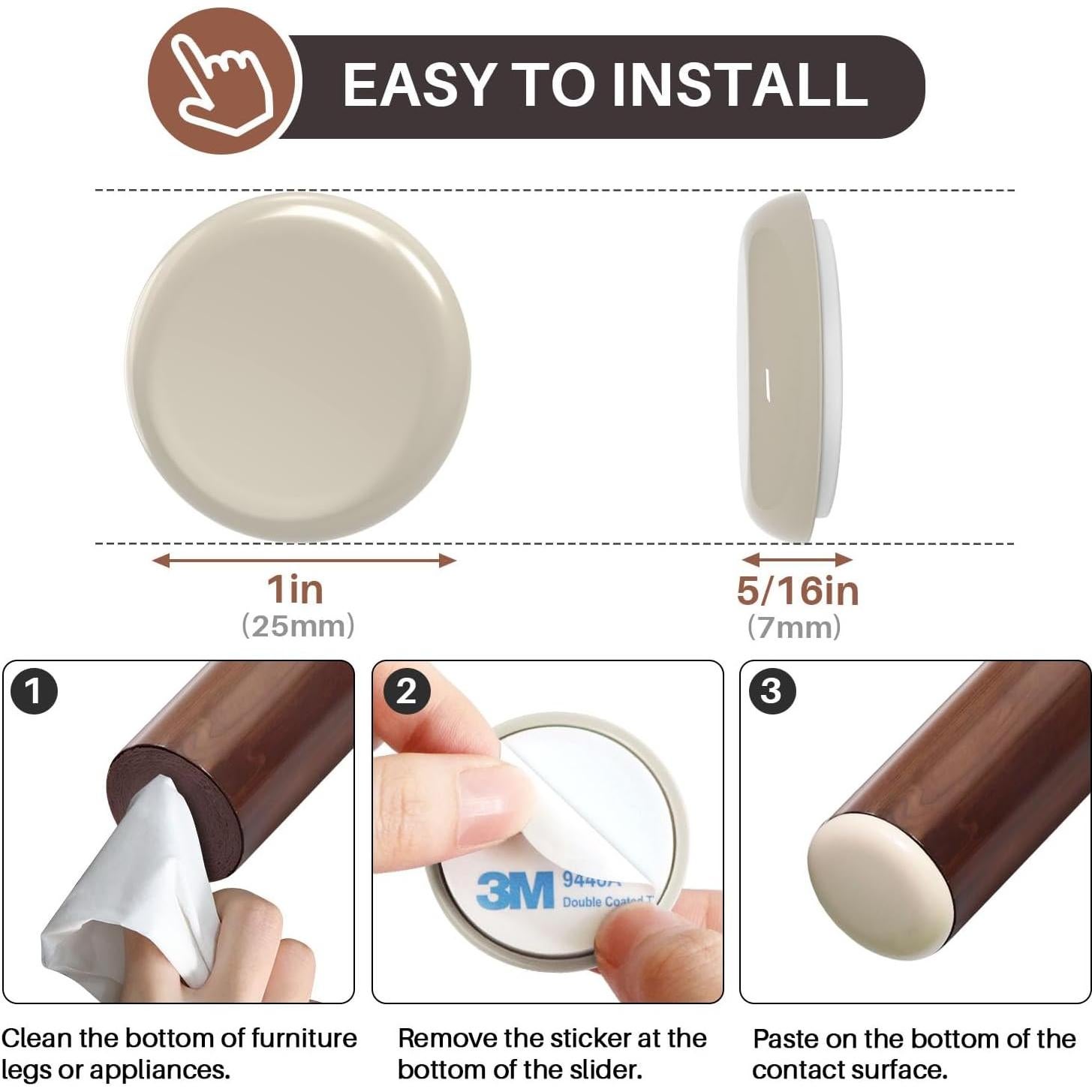 Deslizadores de Muebles RUSIDO 25mm Autoadhesivos 20pcs Beige