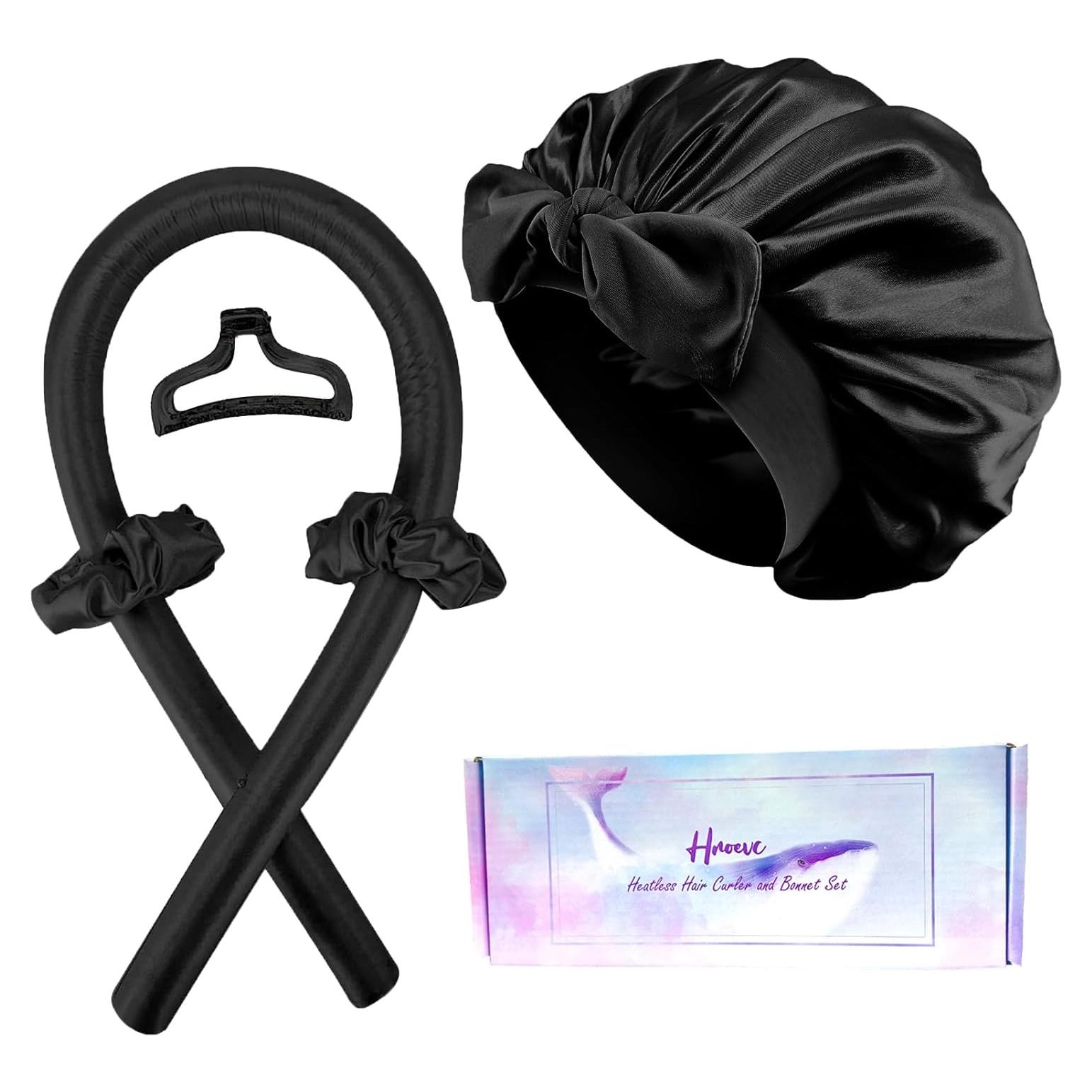 Juego de Rizos Sin Calor Hroevc con Bonete de Satén Negro