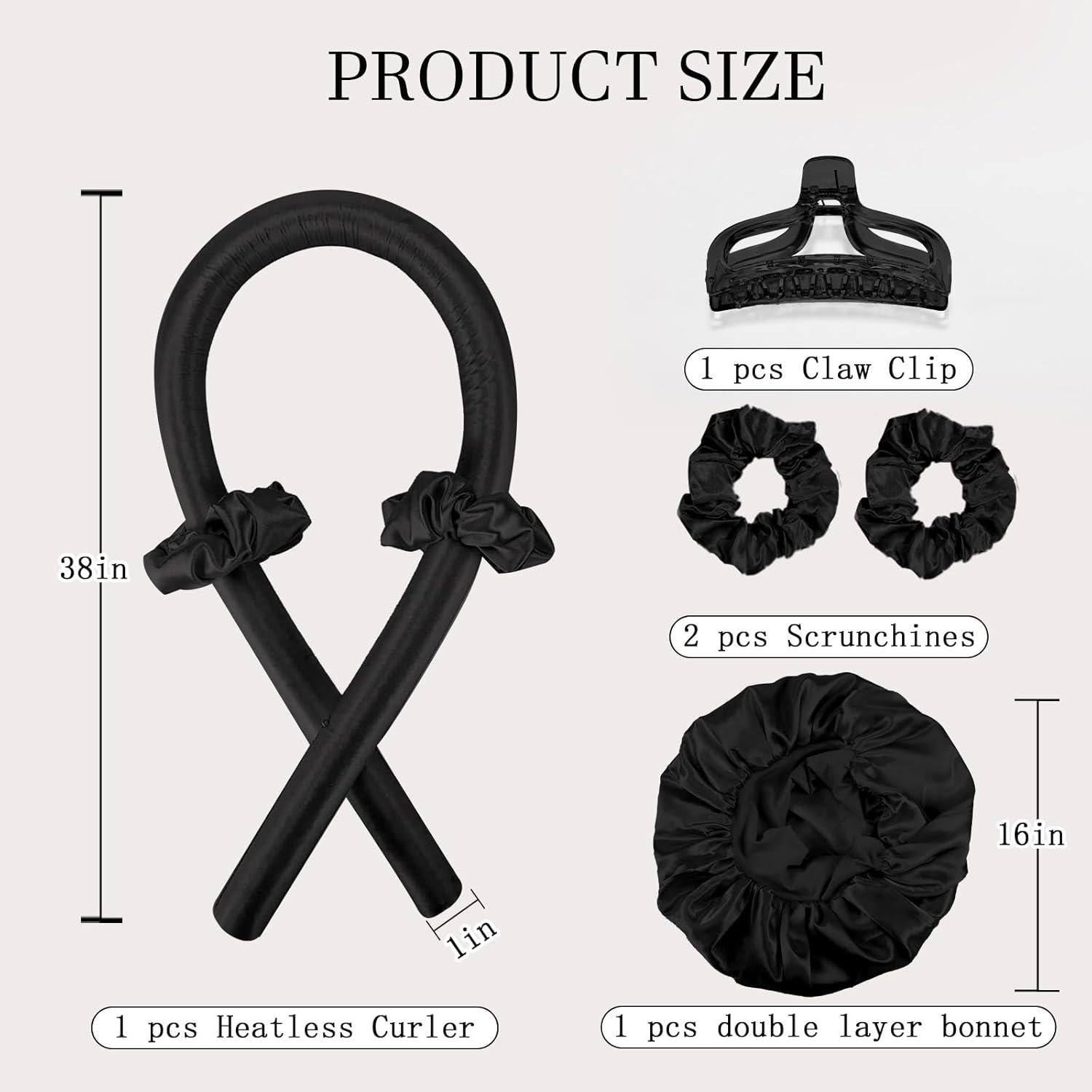 Juego de Rizos Sin Calor Hroevc con Bonete de Satén Negro