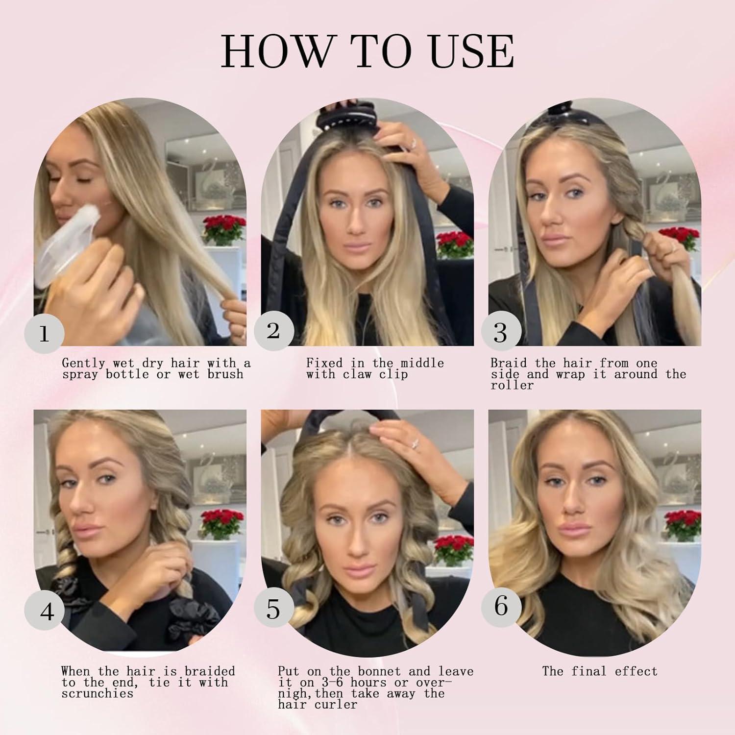 Juego de Rizos Sin Calor Hroevc con Bonete de Satén Negro