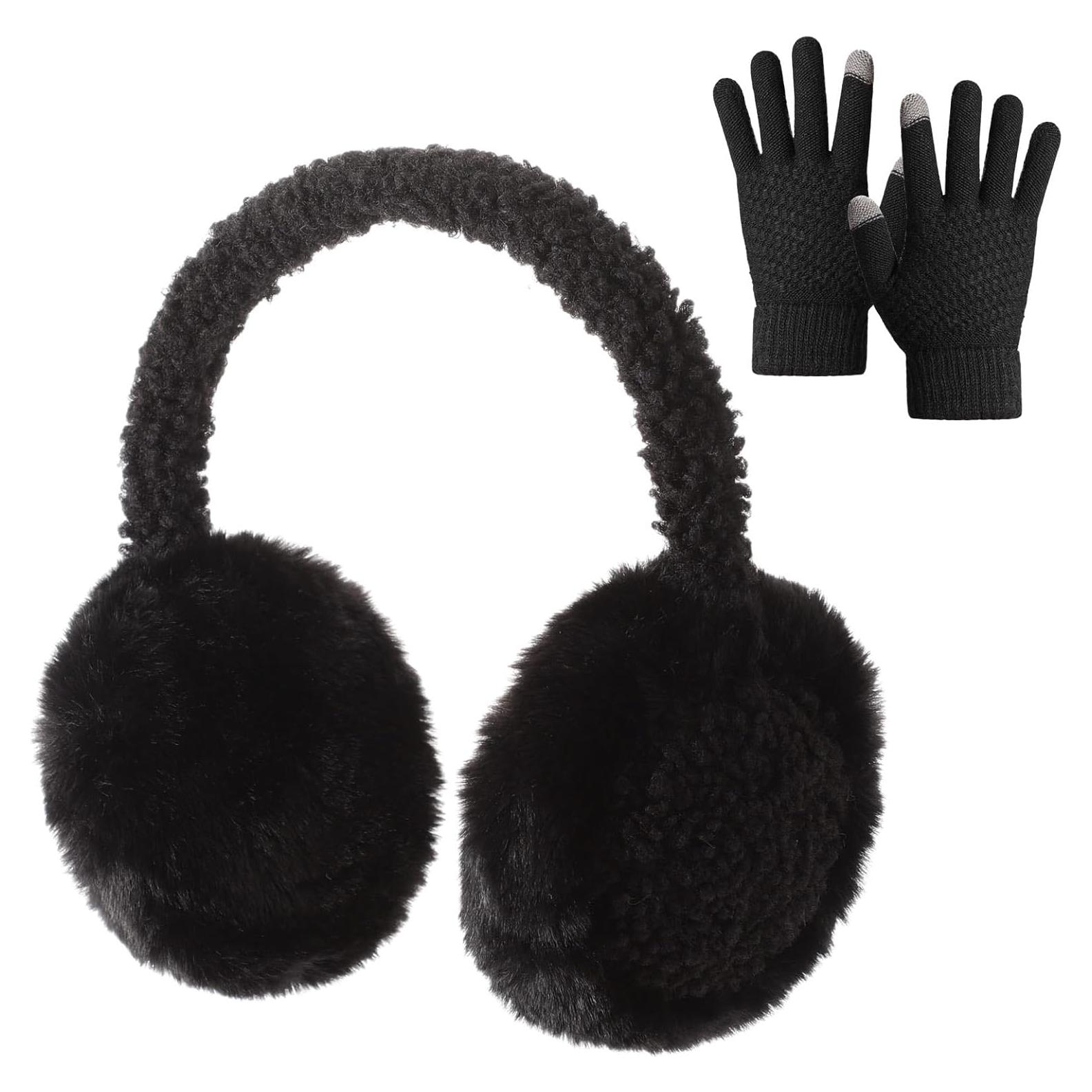 Conjunto Orejeras de Lana Tejidas y Guantes Táctiles Invierno