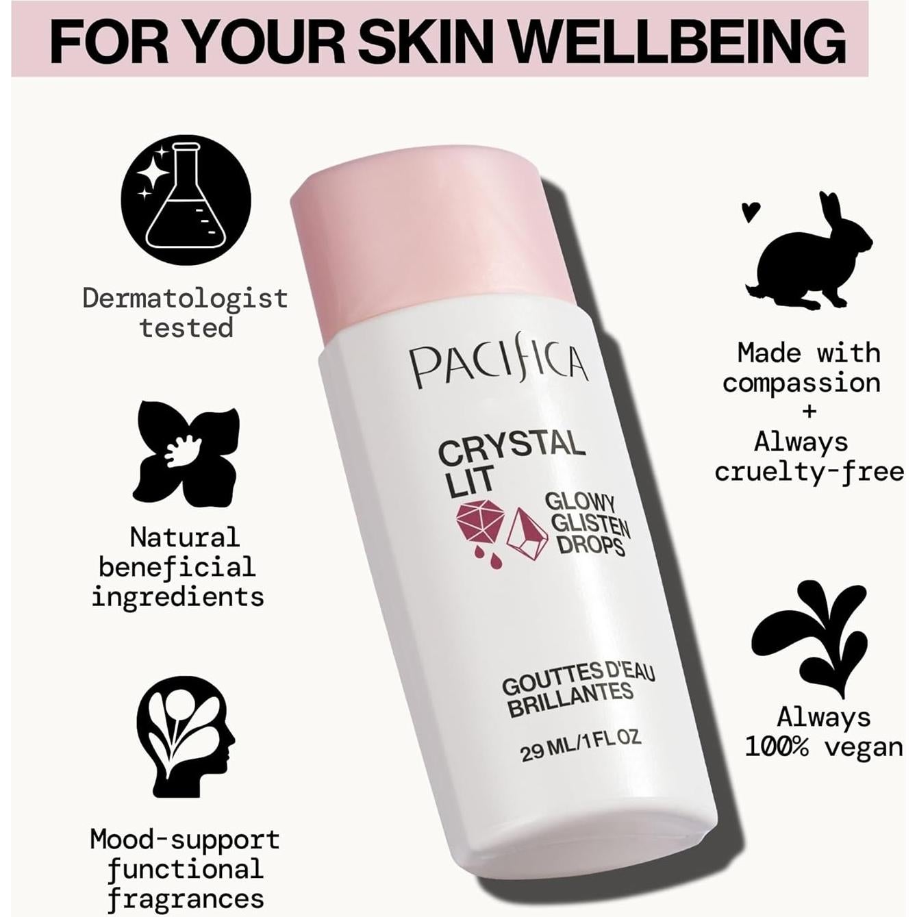 Pacifica Crystal Lit Glisten Drops - Rubor e Iluminador Líquido 40g