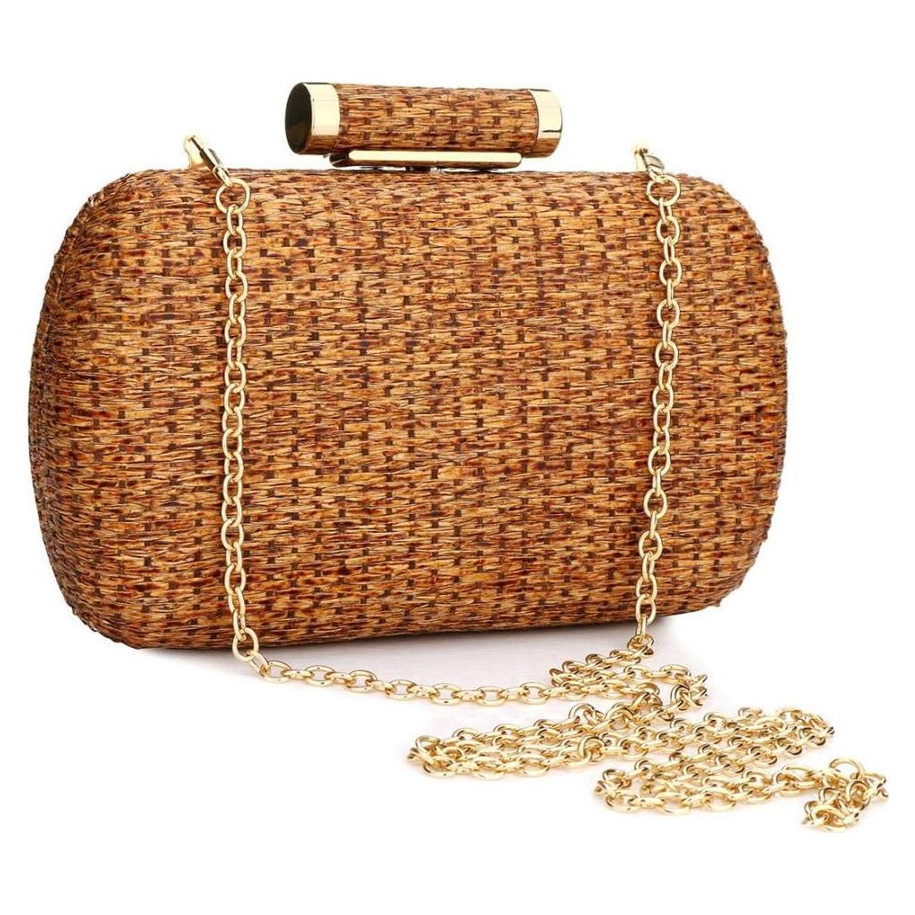 Bolso de Paja Tejido a Mano YYW para Mujeres 19x4.6x12.7cm