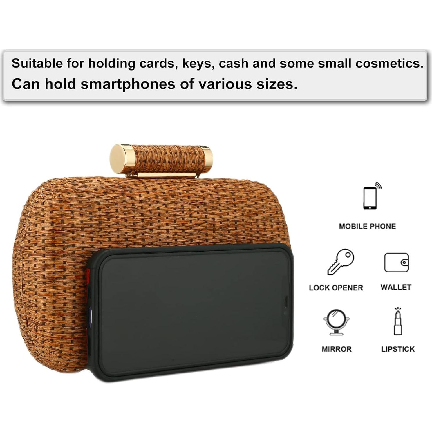 Bolso de Paja Tejido a Mano YYW para Mujeres 19x4.6x12.7cm