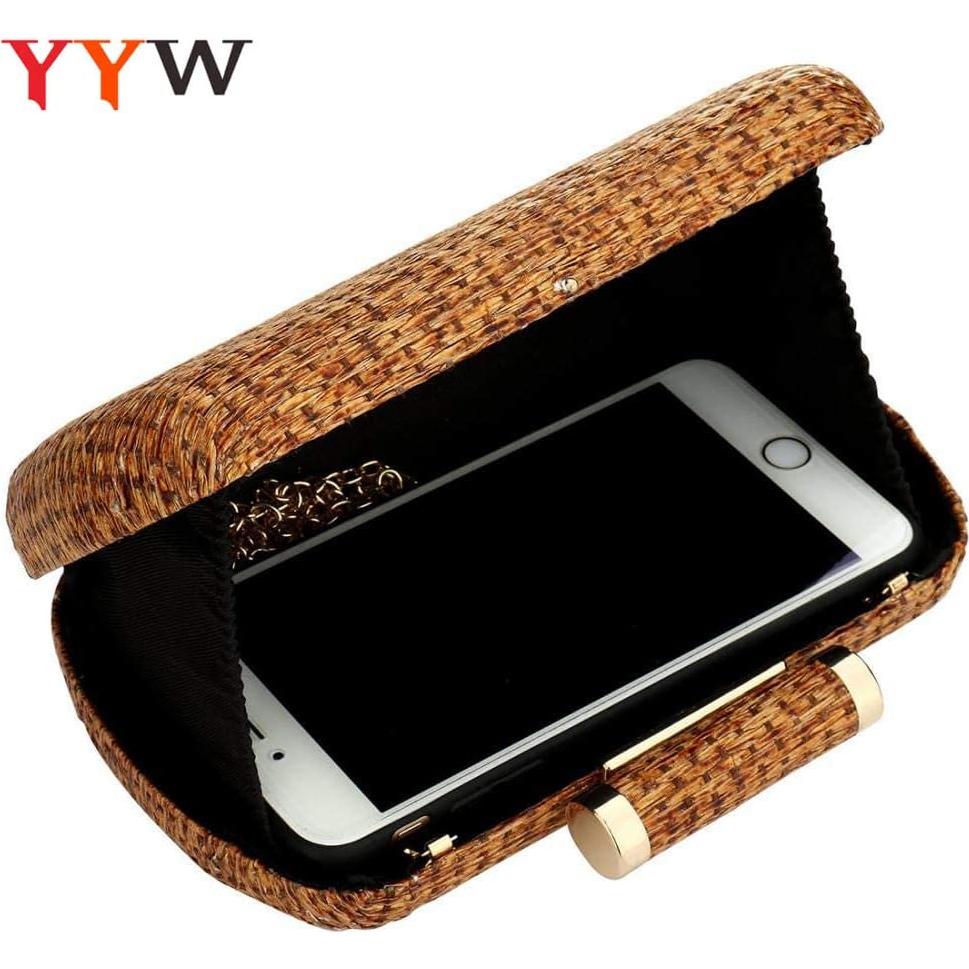 Bolso de Paja Tejido a Mano YYW para Mujeres 19x4.6x12.7cm