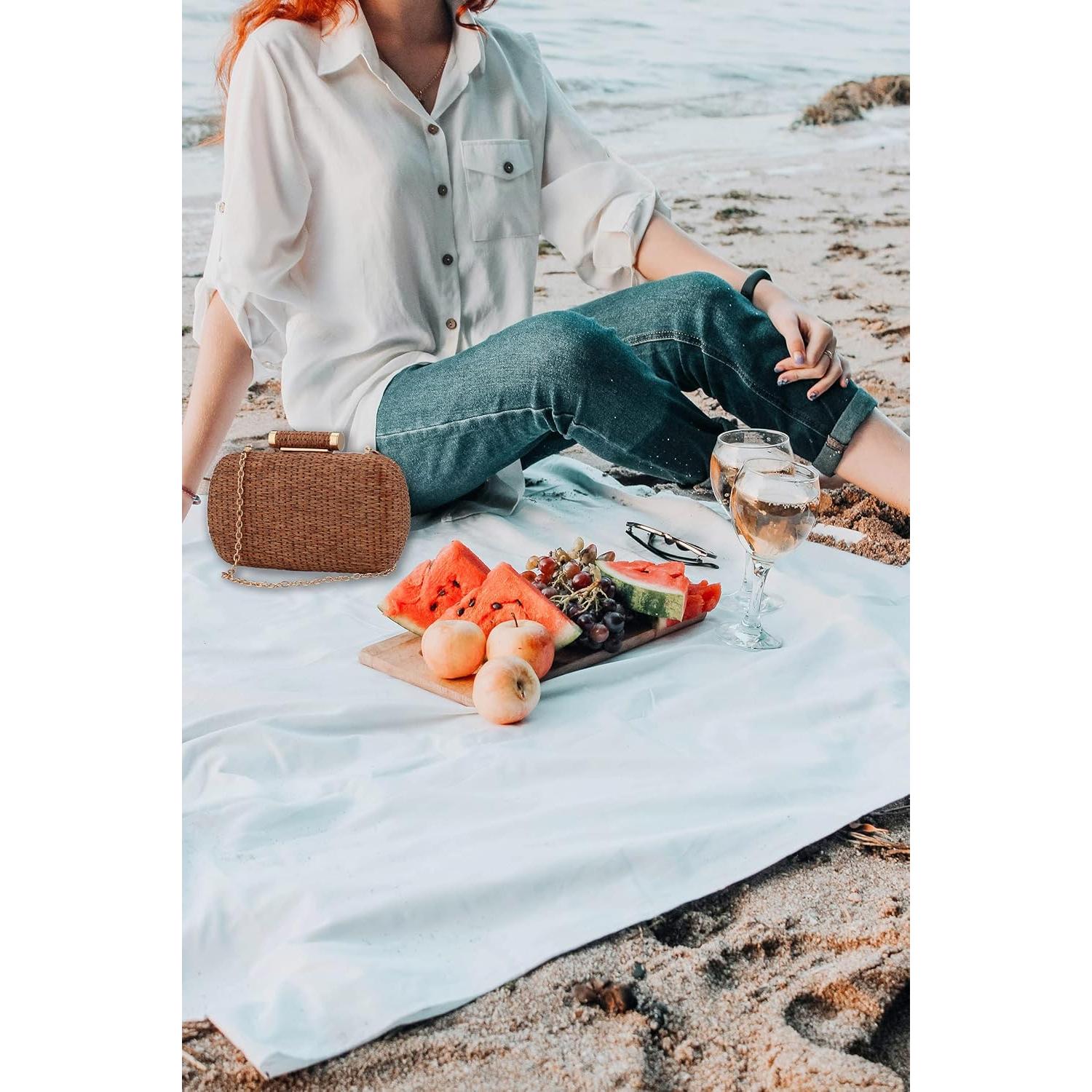 Bolso de Paja Tejido a Mano YYW para Mujeres 19x4.6x12.7cm