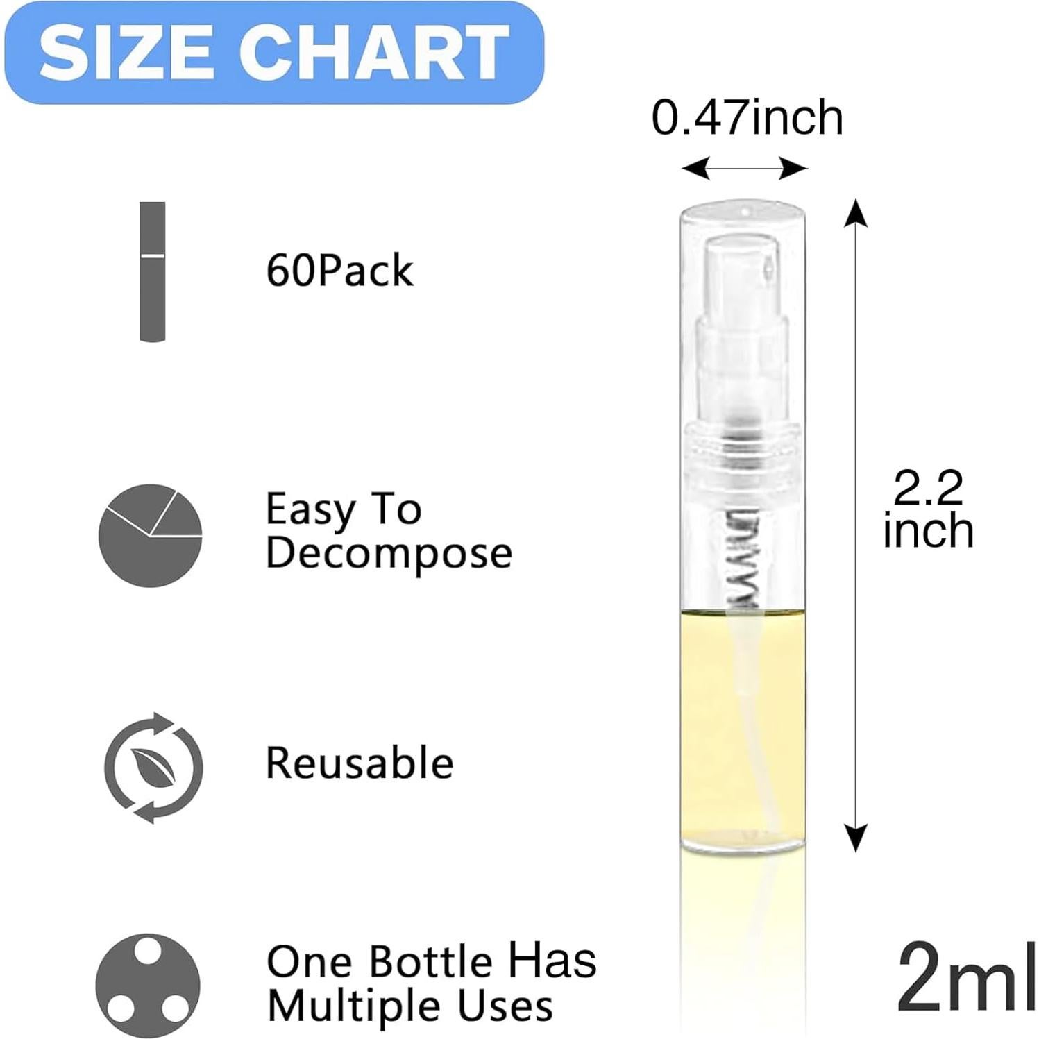 Botellas de Spray Mini Csdtylh 60 Pcs 2ml Plástico Transparente