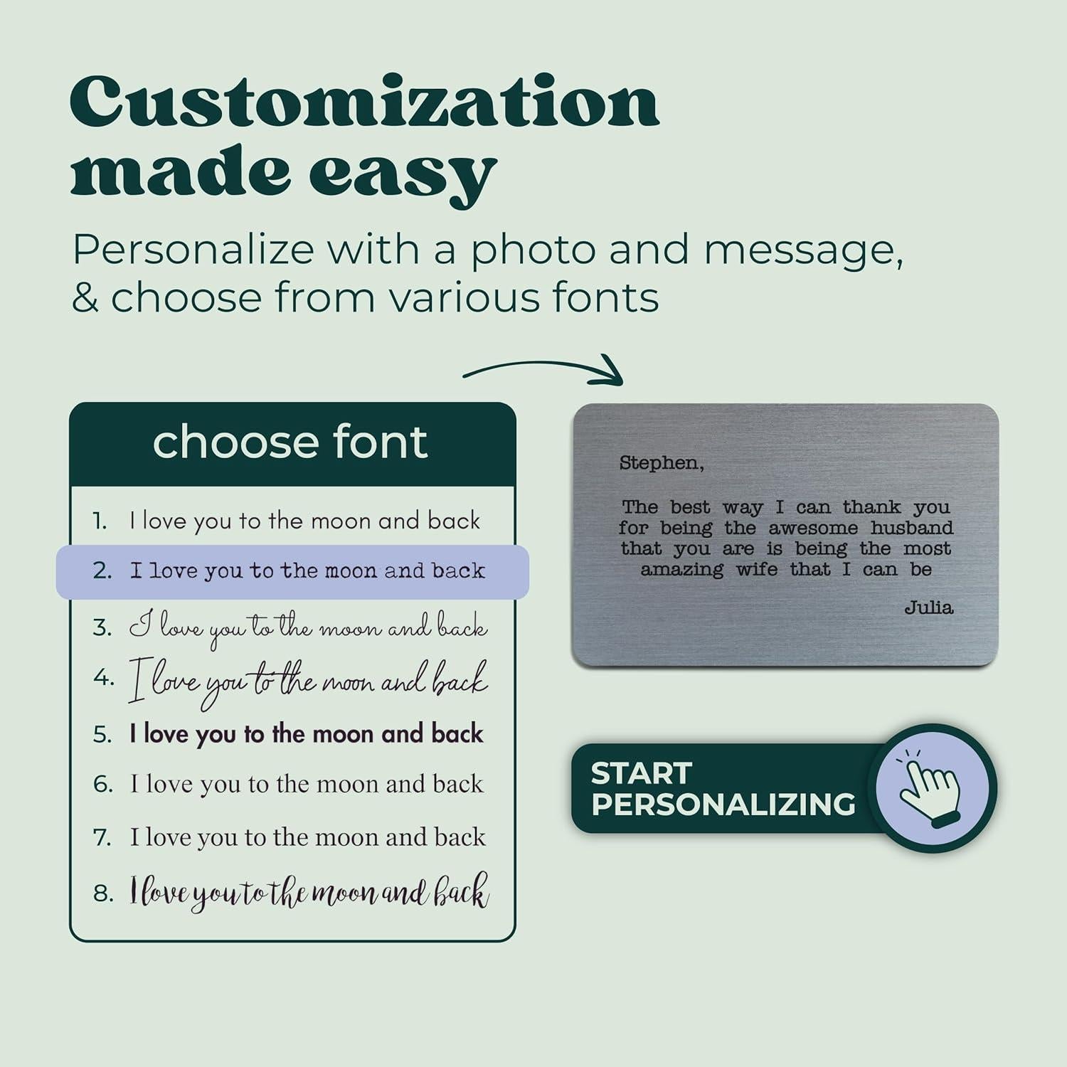 Tarjeta de Cartera Personalizada Metal Con Amor de Julie 8.4x5.2cm