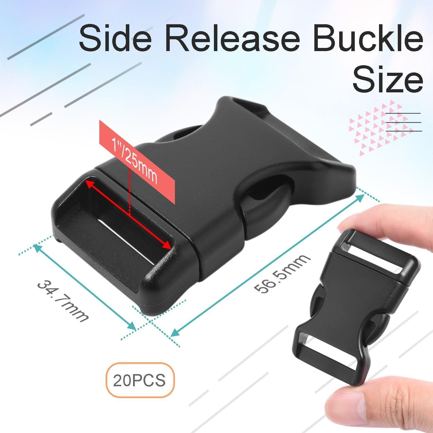 20 Hebillas de Liberación Lateral Plástico POM 1" Negro