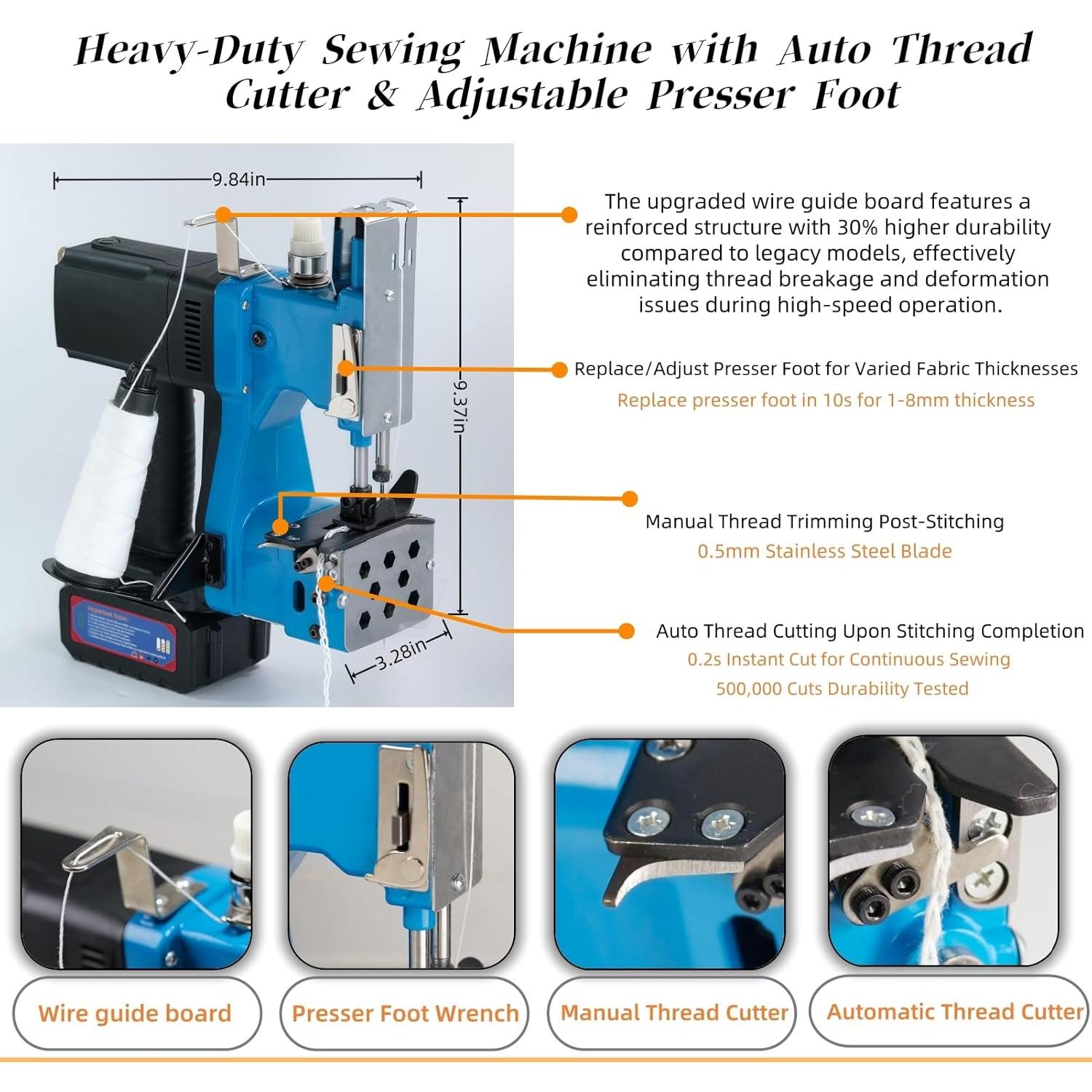 Máquina de Coser de Bolsas Inalámbrica GS-970A 36V CC Azul