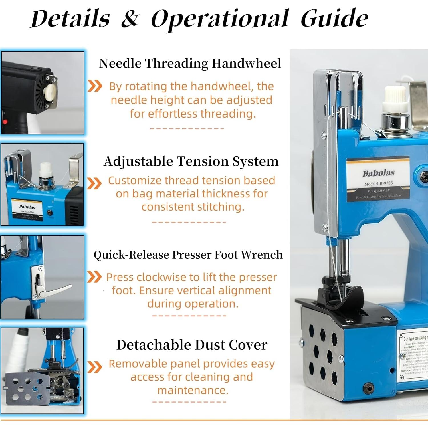 Máquina de Coser de Bolsas Inalámbrica GS-970A 36V CC Azul