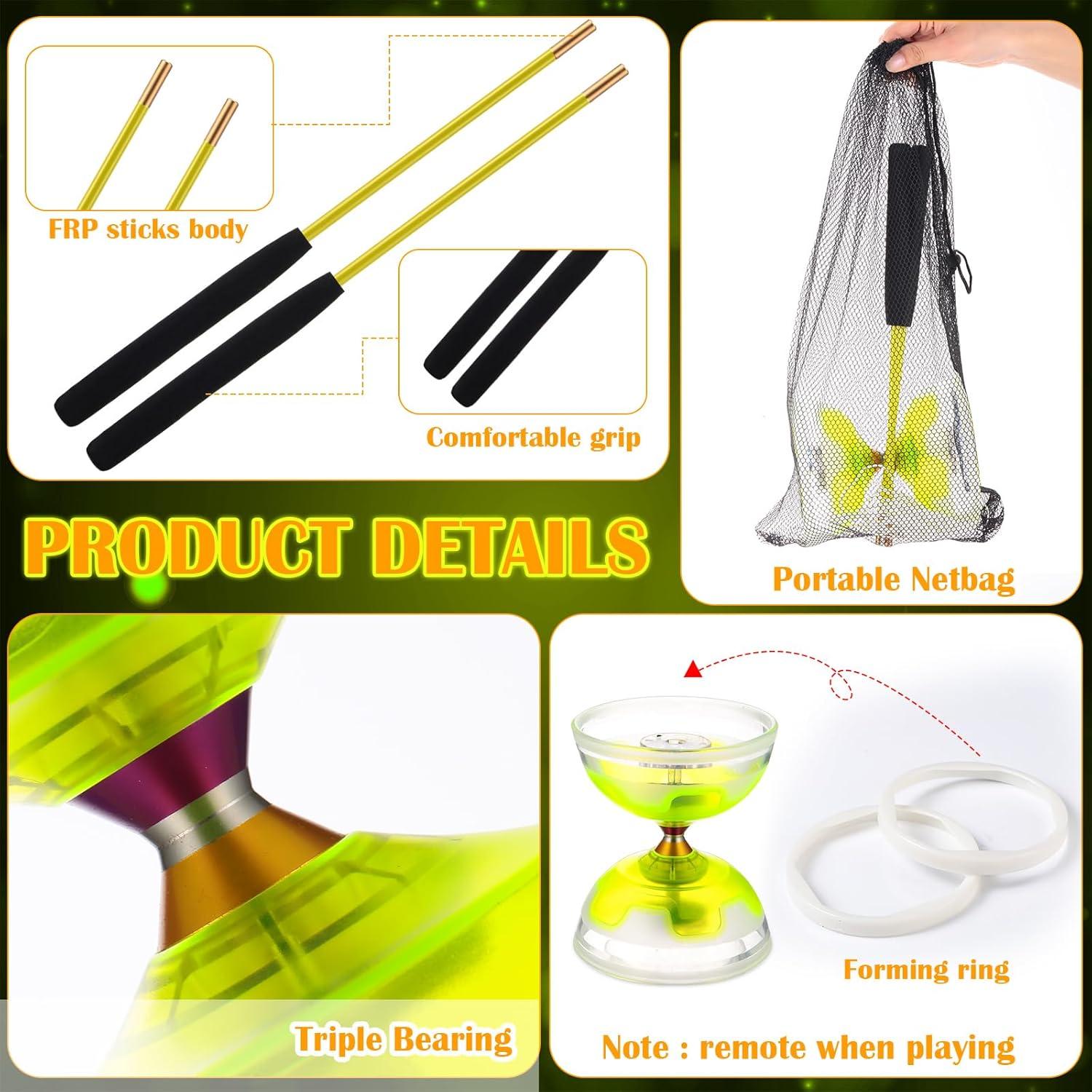Juego de Diabolo Chino LED Chitidr 12.8 cm Amarillo