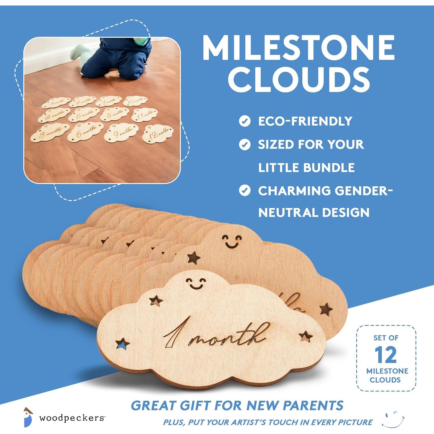 Tarjetas de Hitos Mensuales para Bebés Woodpeckers - 12 Accesorios