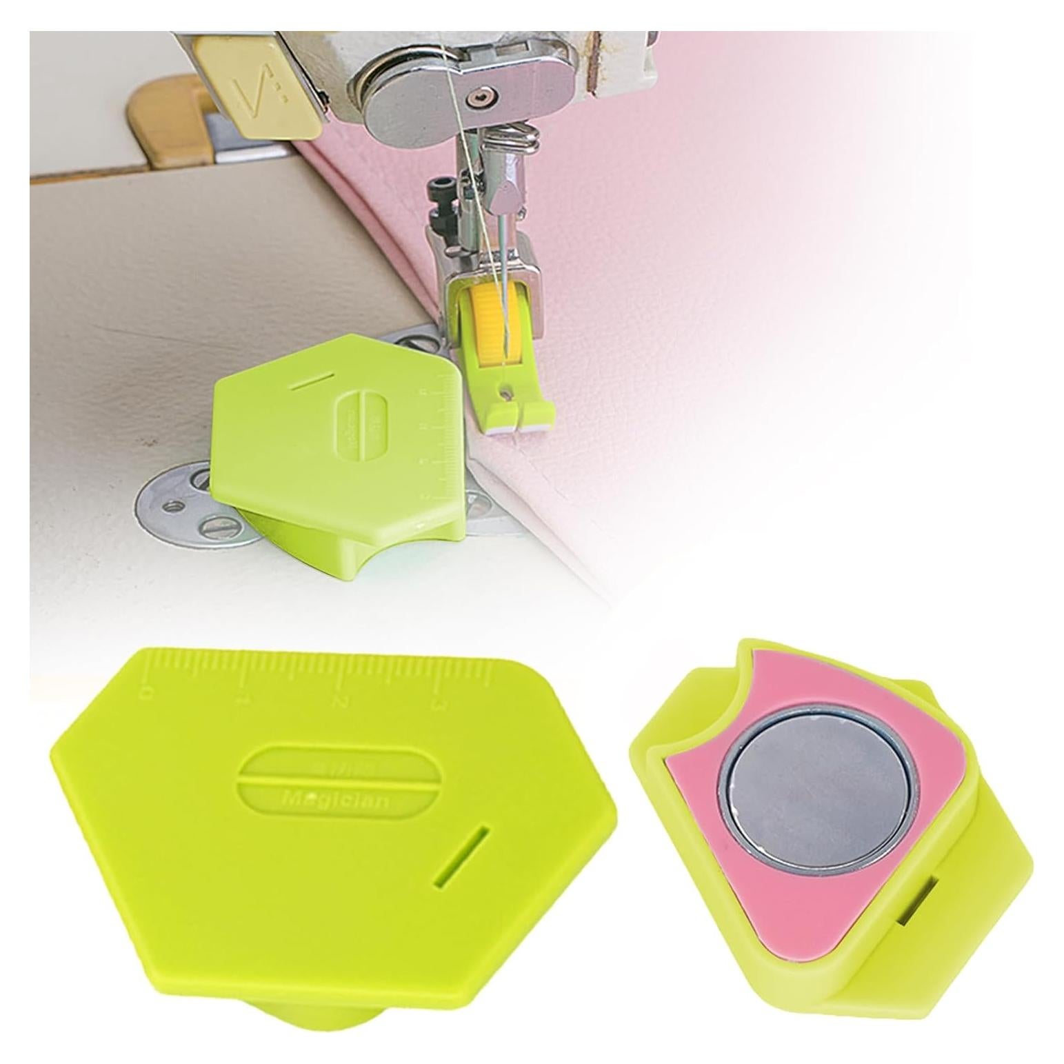 Upgraded Magnetic Seam Guide for Sewing Machine，Polygonal Sewing Seam Guide with Scale，Multi-Purpose Tool Magnetic Sewing Guide， Universal Sewing Accessories and Supplies（Green）