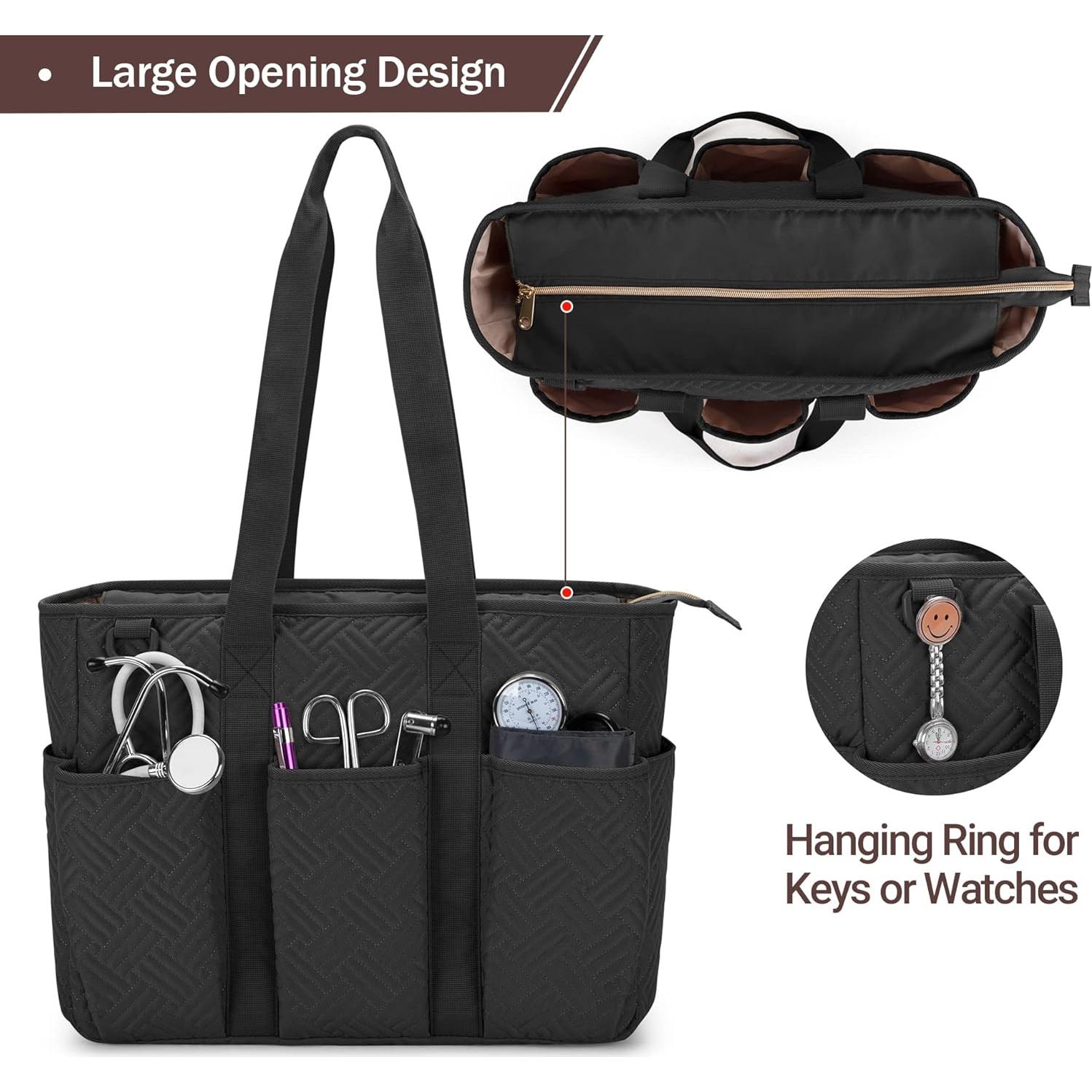 Bolsa Tote para Enfermeras Fasrom Negra - Gran Capacidad 39.88x14.99x31.75 cm