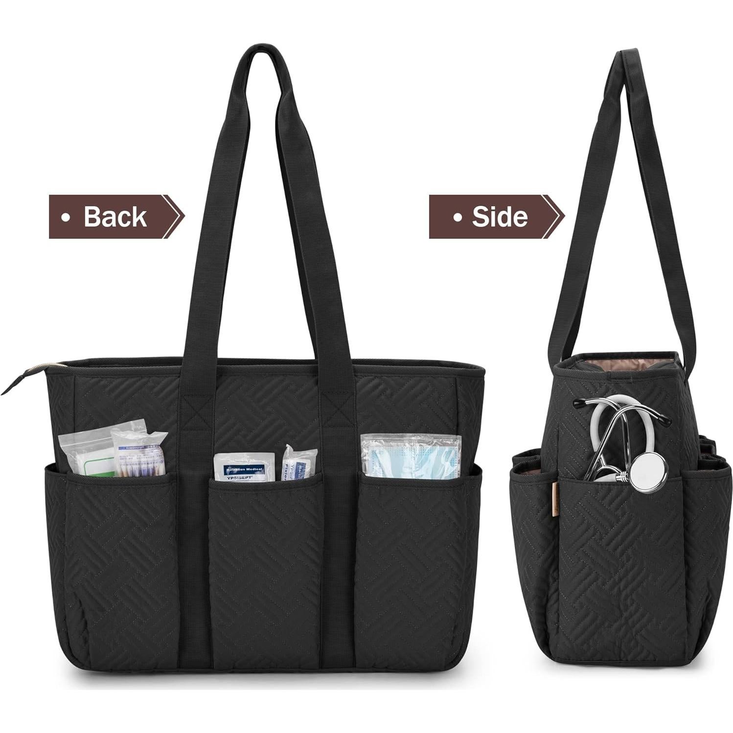 Bolsa Tote para Enfermeras Fasrom Negra - Gran Capacidad 39.88x14.99x31.75 cm