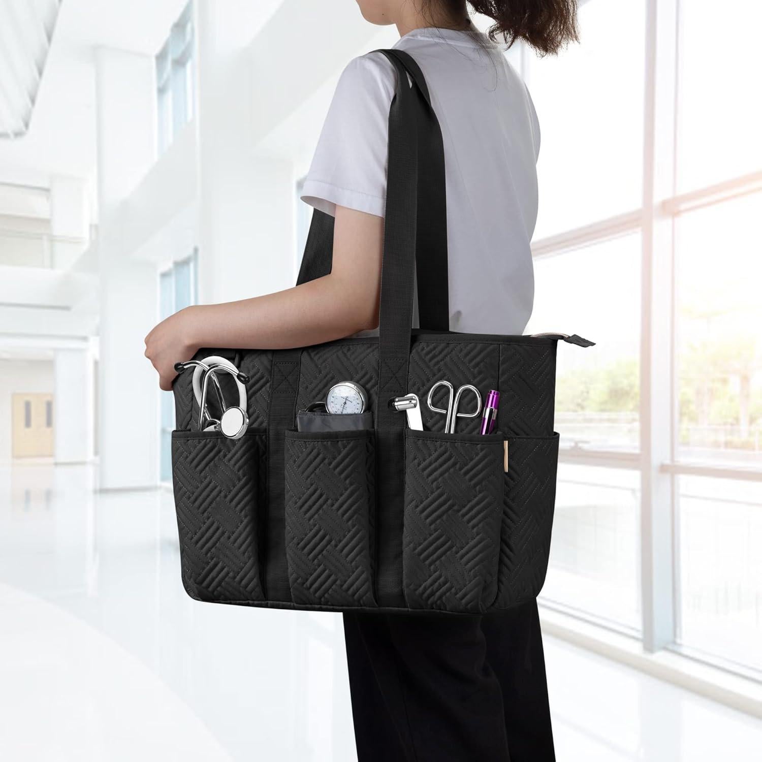 Bolsa Tote para Enfermeras Fasrom Negra - Gran Capacidad 39.88x14.99x31.75 cm