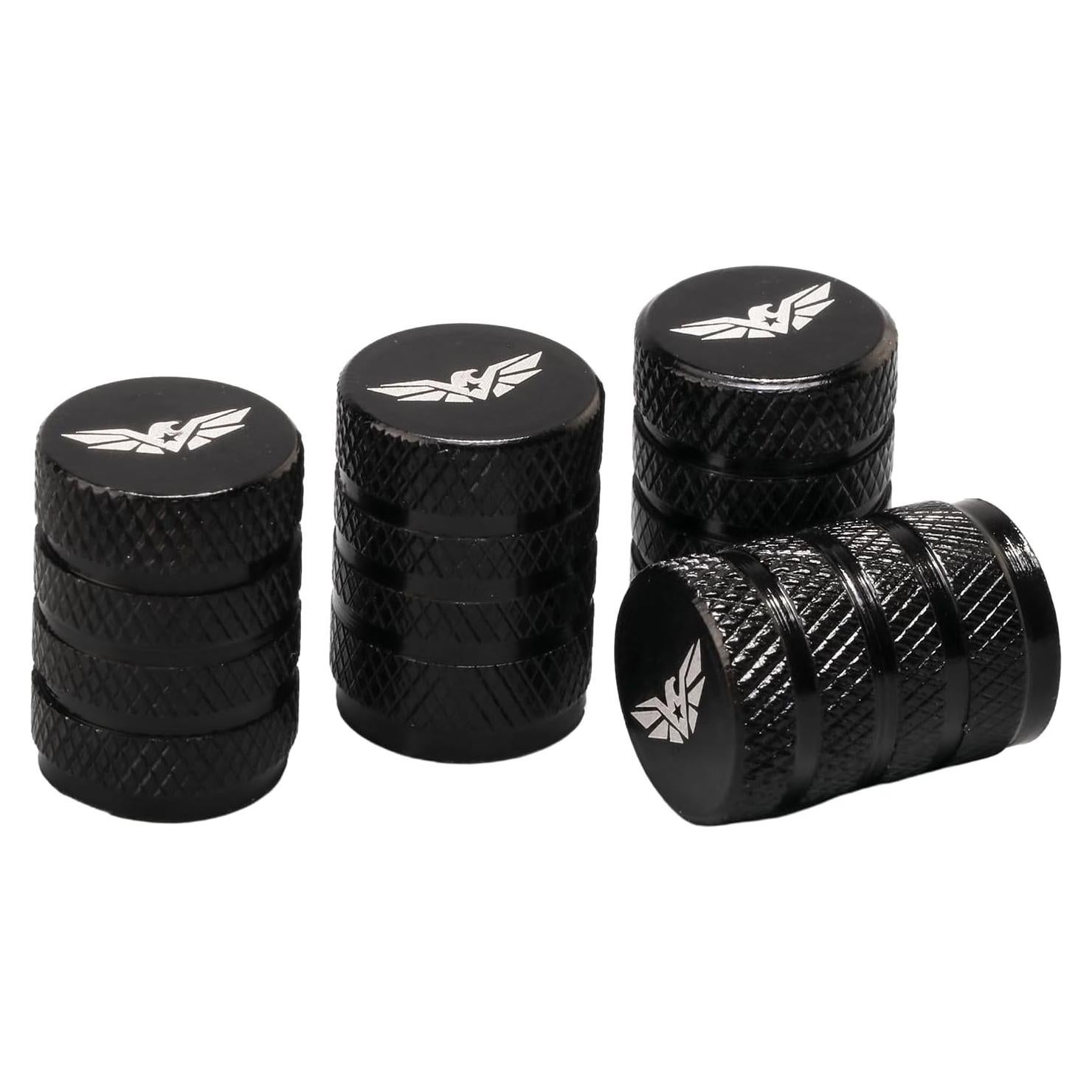Tire Valve Stem Caps, Anodized Aluminum Tire Valve Cap Set, Universal Stem Covers for Cars Trucks Motorcycles SUVs and Bikes，4 pcs/Pack (Black)