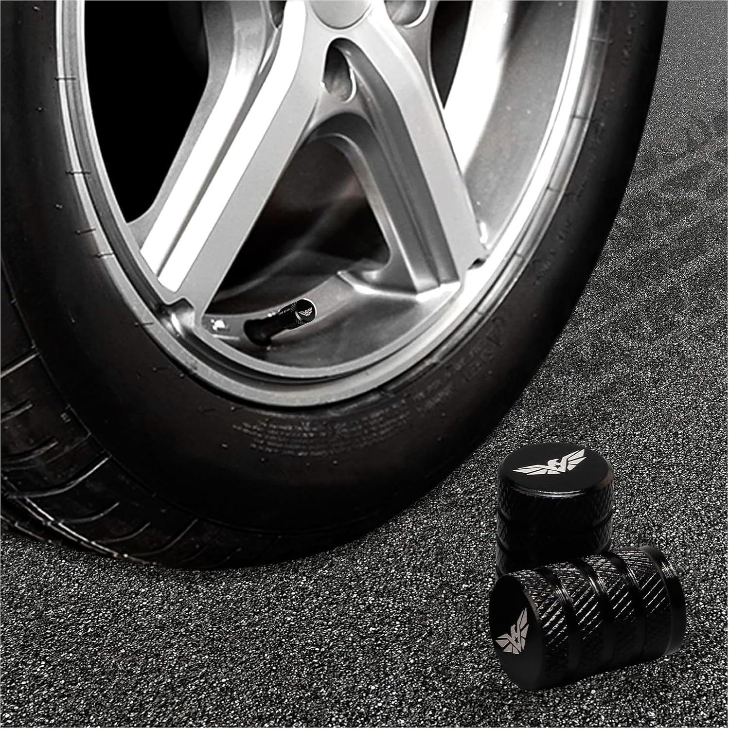 Tire Valve Stem Caps, Anodized Aluminum Tire Valve Cap Set, Universal Stem Covers for Cars Trucks Motorcycles SUVs and Bikes，4 pcs/Pack (Black)