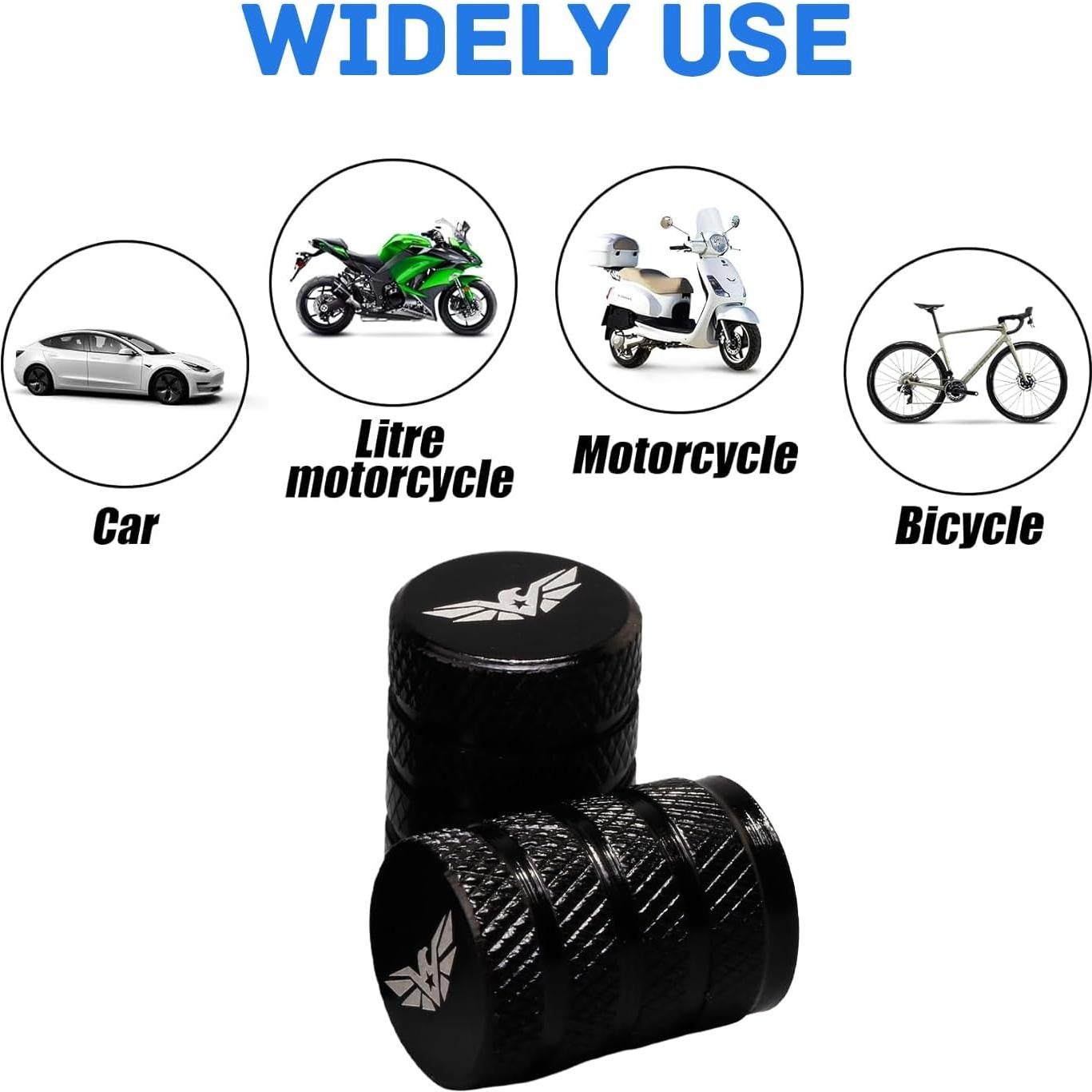 Tire Valve Stem Caps, Anodized Aluminum Tire Valve Cap Set, Universal Stem Covers for Cars Trucks Motorcycles SUVs and Bikes，4 pcs/Pack (Black)