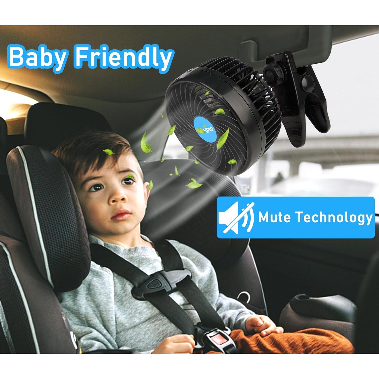 Ventilador de Coche 15 cm Alagoo 12V Portátil Clip Ajustable