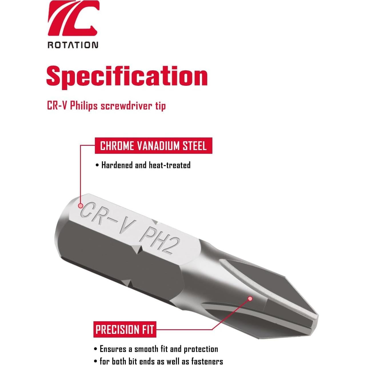 Set de Puntas Phillips #2 30 Piezas Rotation Acero Cromo Vanadio