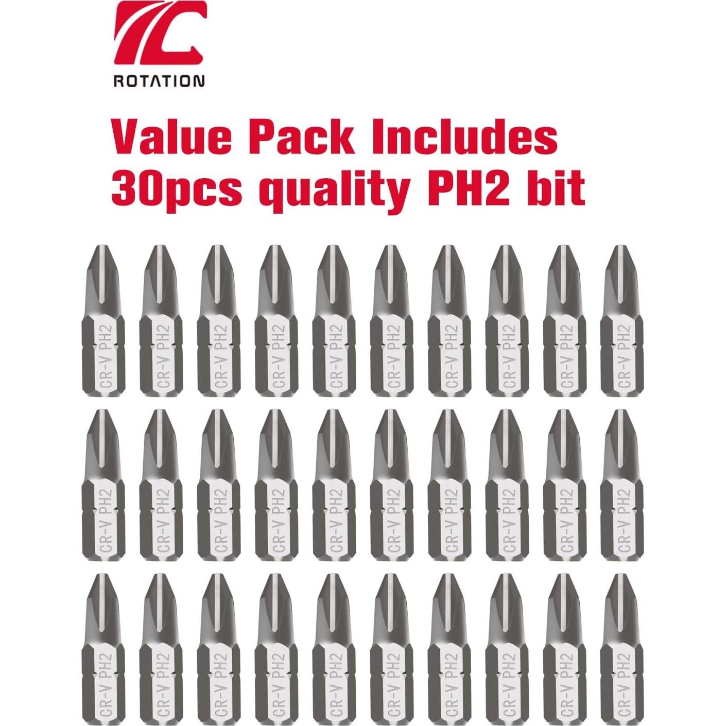 Set de Puntas Phillips #2 30 Piezas Rotation Acero Cromo Vanadio
