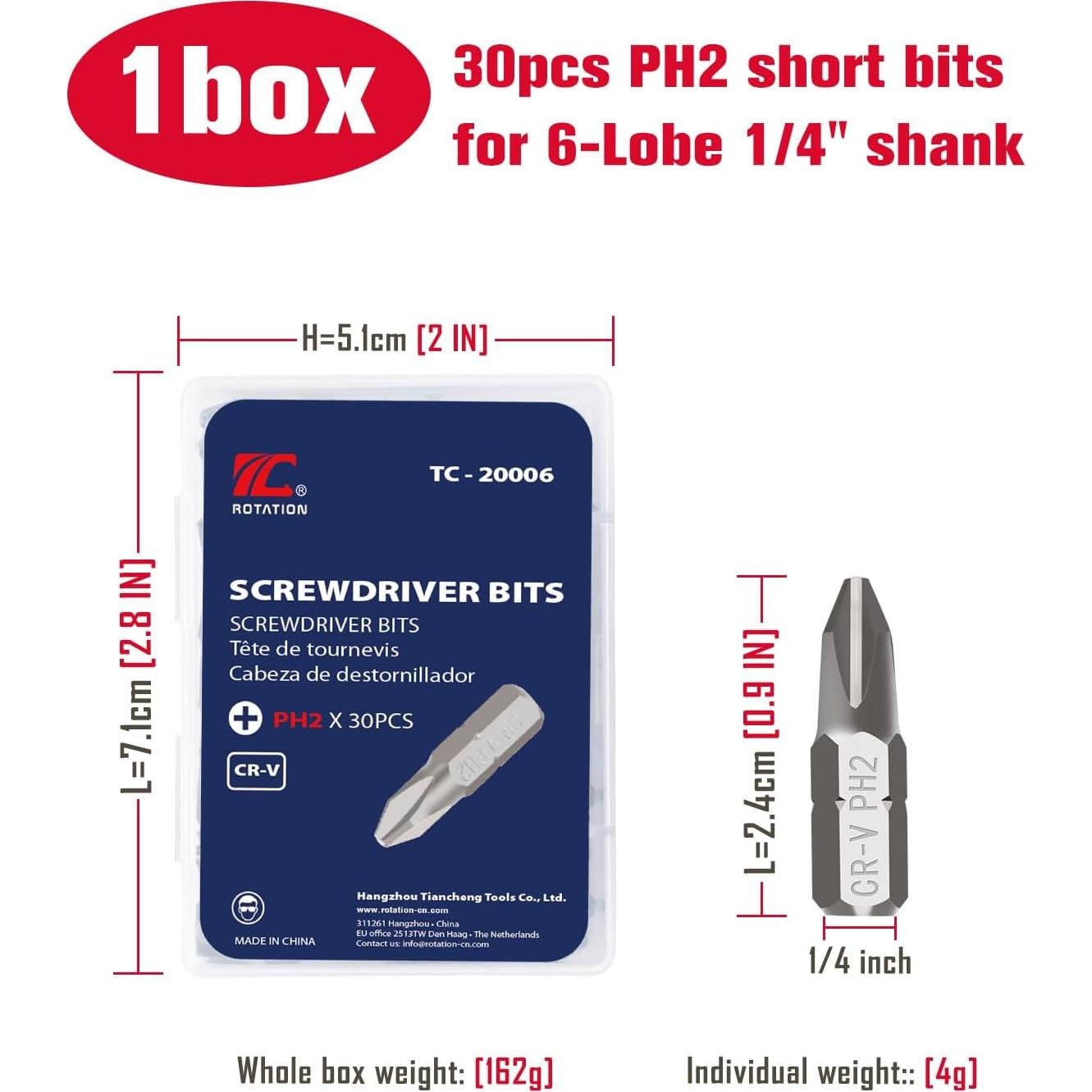 Set de Puntas Phillips #2 30 Piezas Rotation Acero Cromo Vanadio