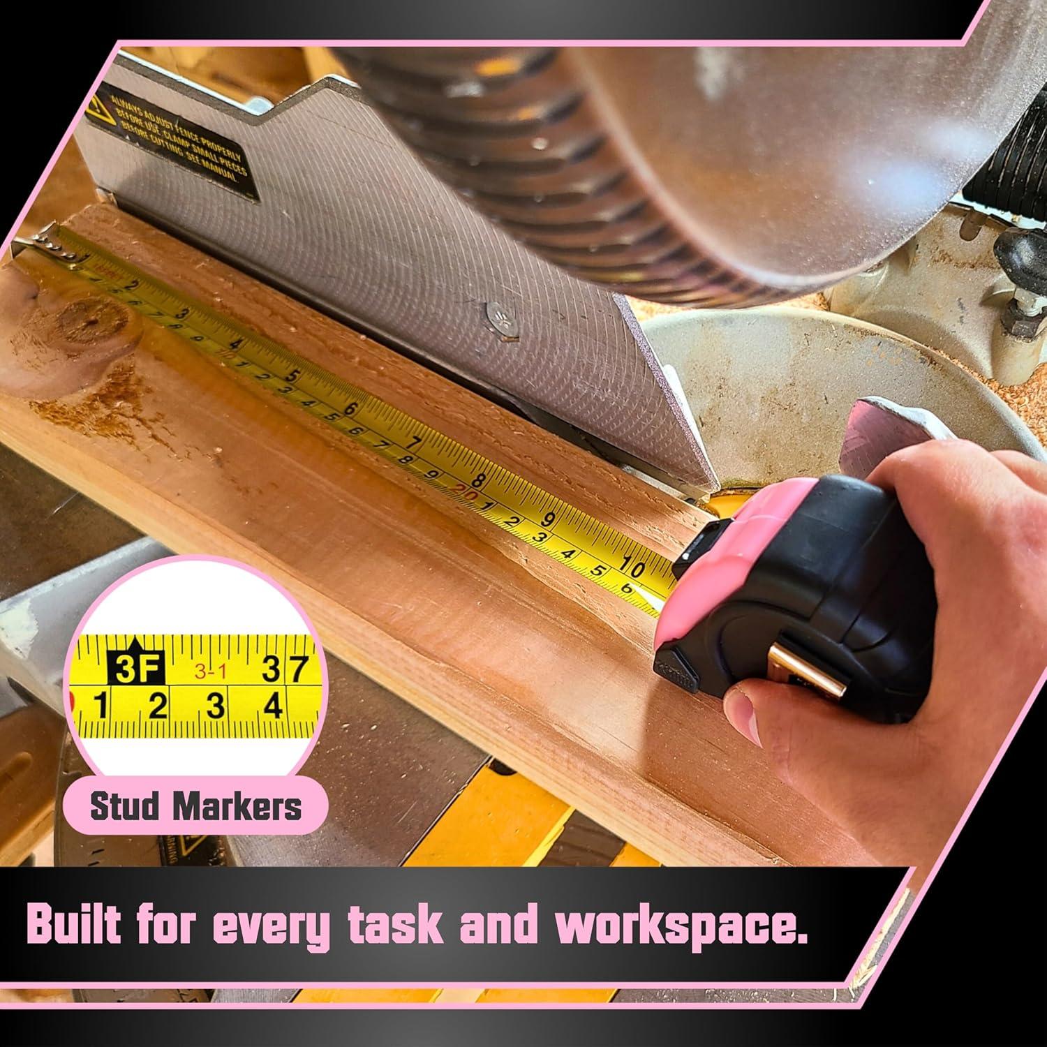 Cinta Métrica Bullseye 4.88m Rosa Retráctil con Bloqueo