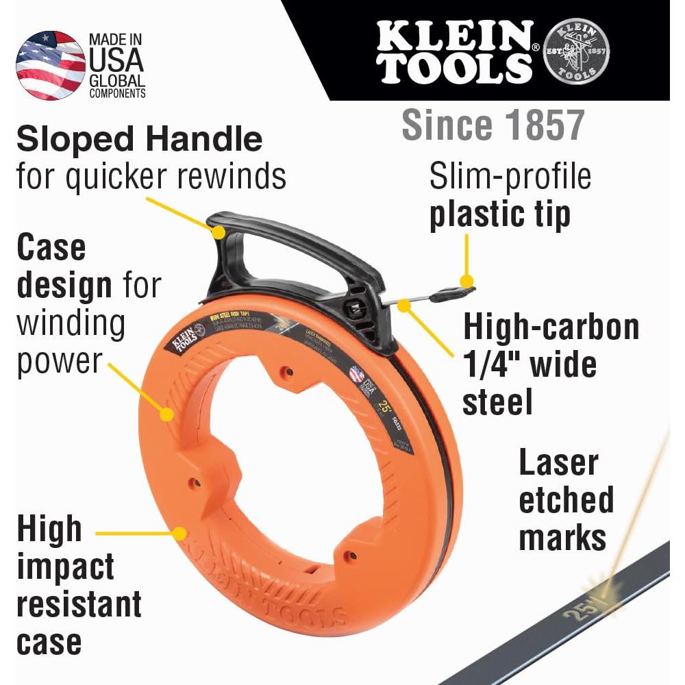 Cinta de Pesca de Acero Klein Tools 56335 7.62m 0.64cm Ancha