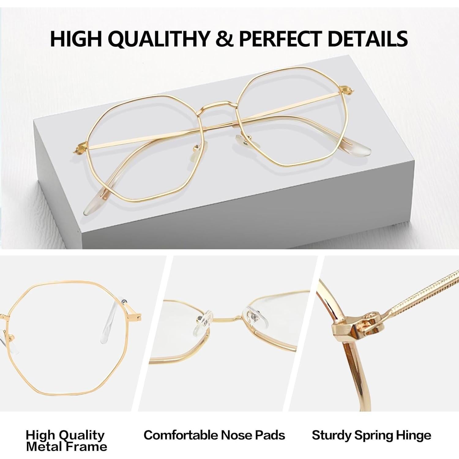 Gafas de Lectura Retro Poligonales QxAiVMin con Filtro Luz Azul