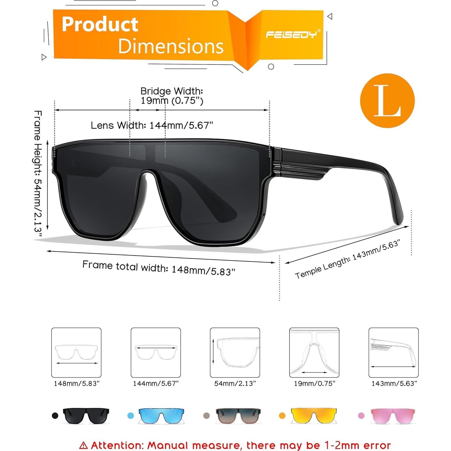 Gafas de sol polarizadas FEISEDY cuadradas grandes para mujer y hombre