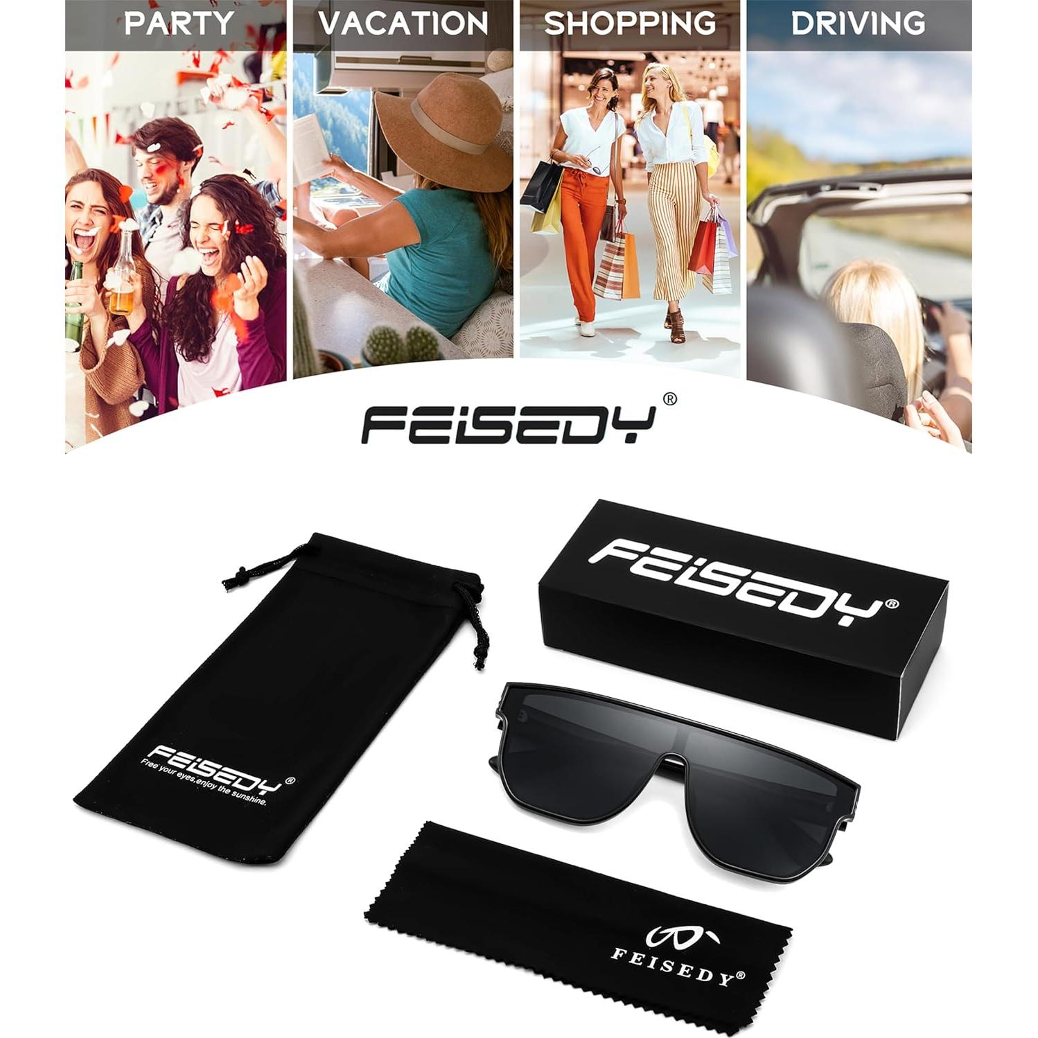 Gafas de sol polarizadas FEISEDY cuadradas grandes para mujer y hombre