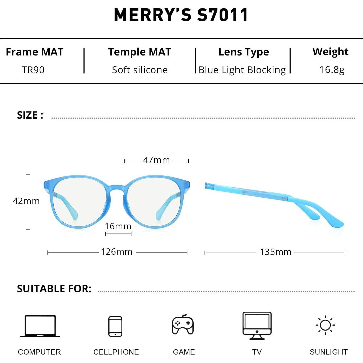 Gafas bloqueadoras de luz azul MERRY'S para niños 6-10 años