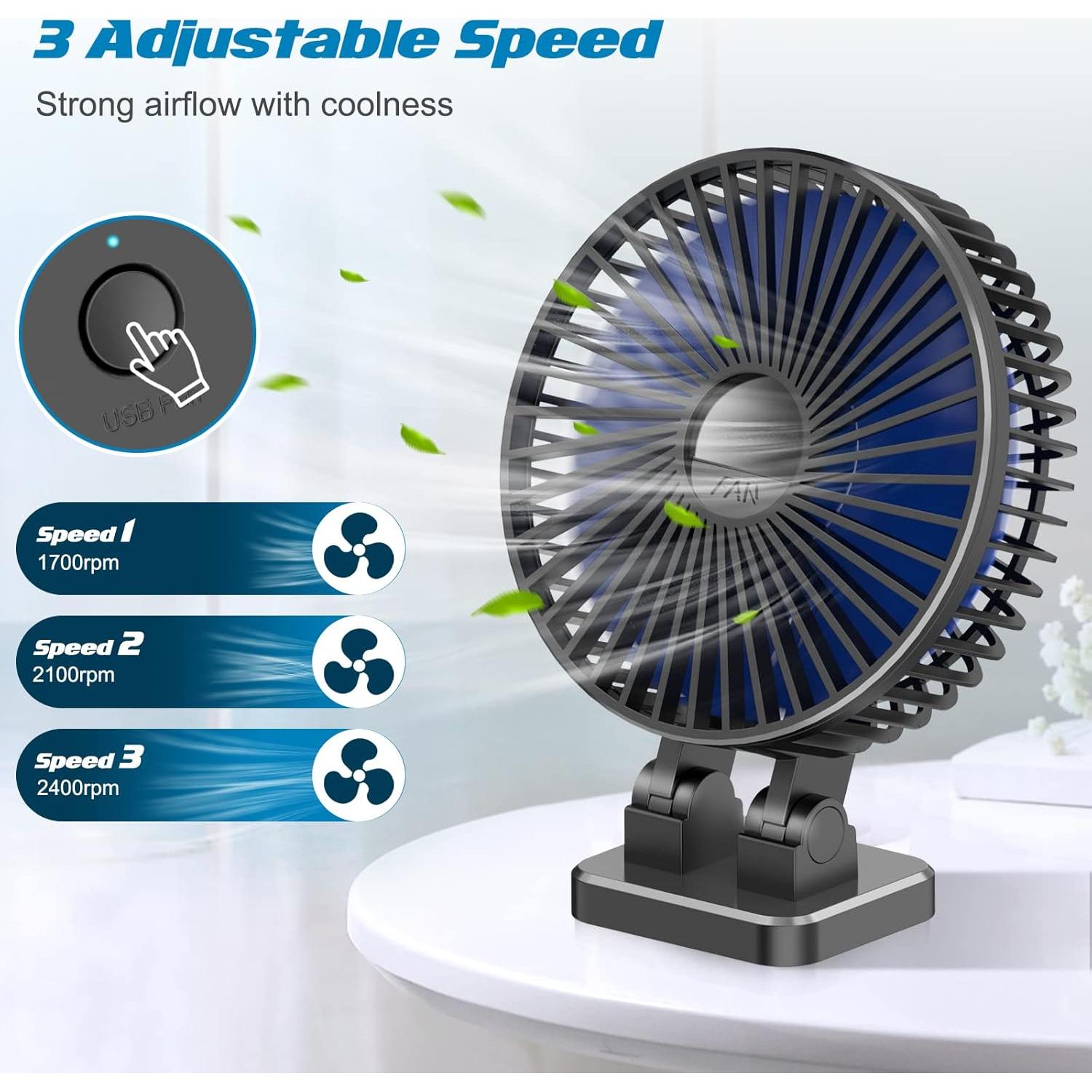 Ventilador USB WHILIGHTGOD Mini 3 Velocidades 12.7cm Azul