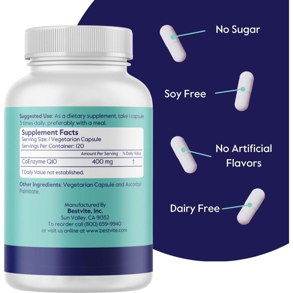 Coenzima CoQ10 400mg Bestvite - 120 Cápsulas Vegetarianas