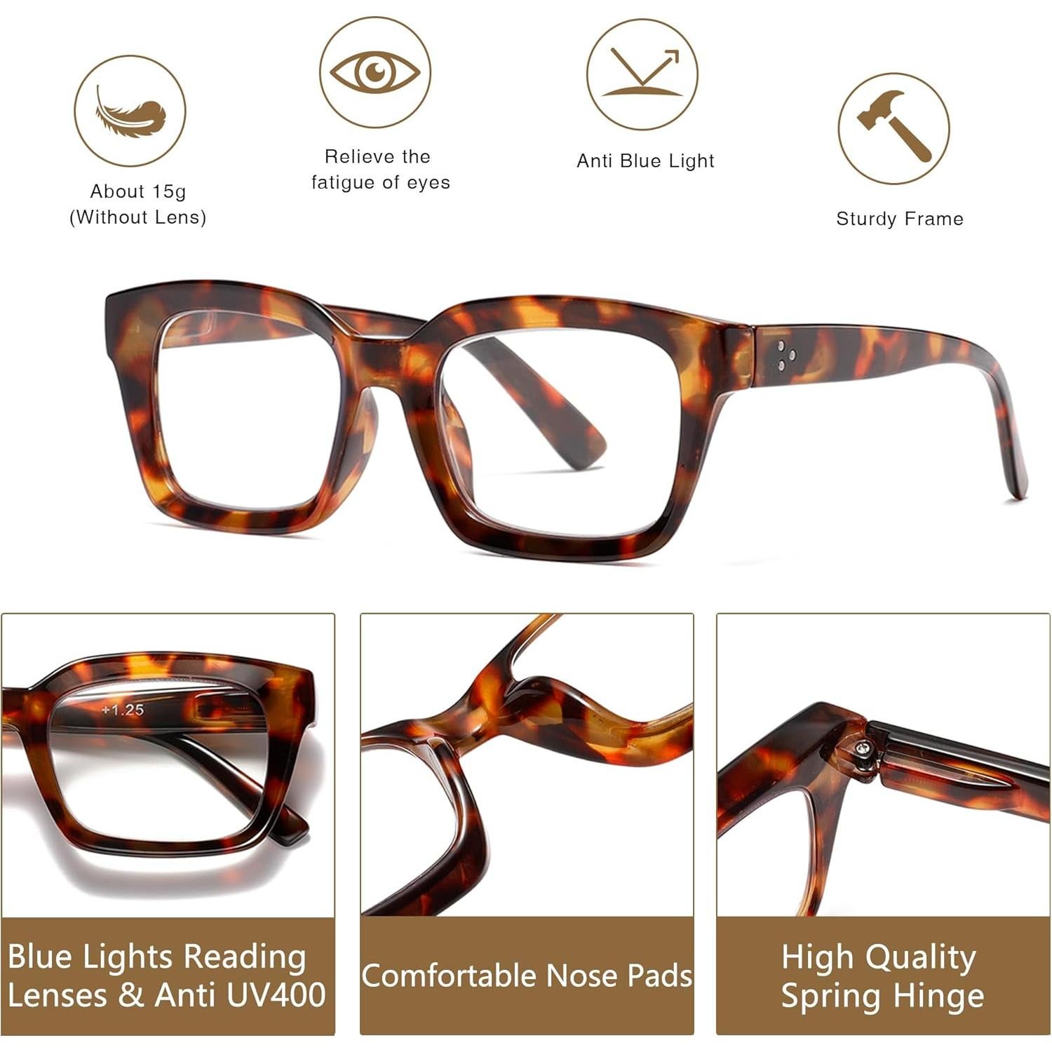 Gafas de Lectura LOUOL 1.75x Estilo Vintage Anti Luz Azul