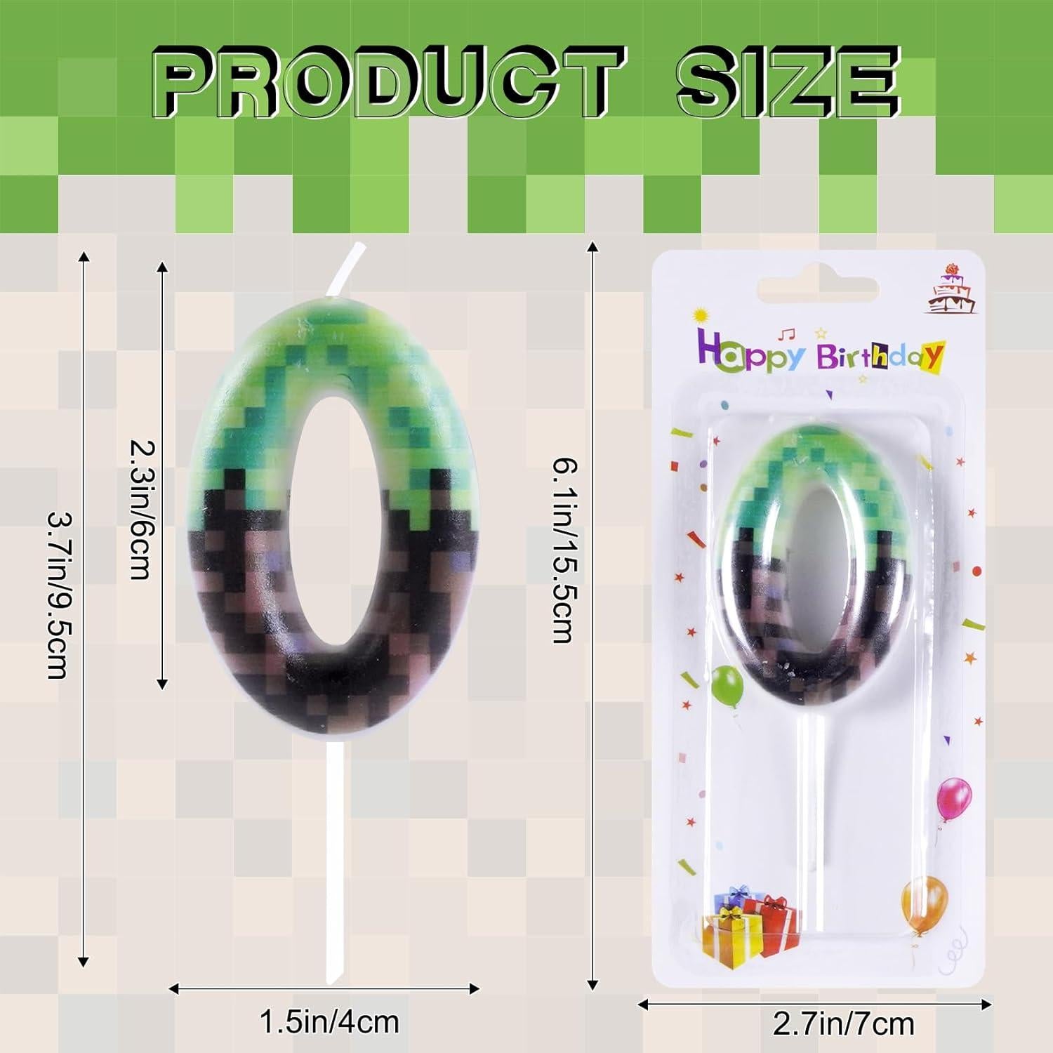 Vela de Cumpleaños Pixel Número 0 para Pastel - 7.4cm