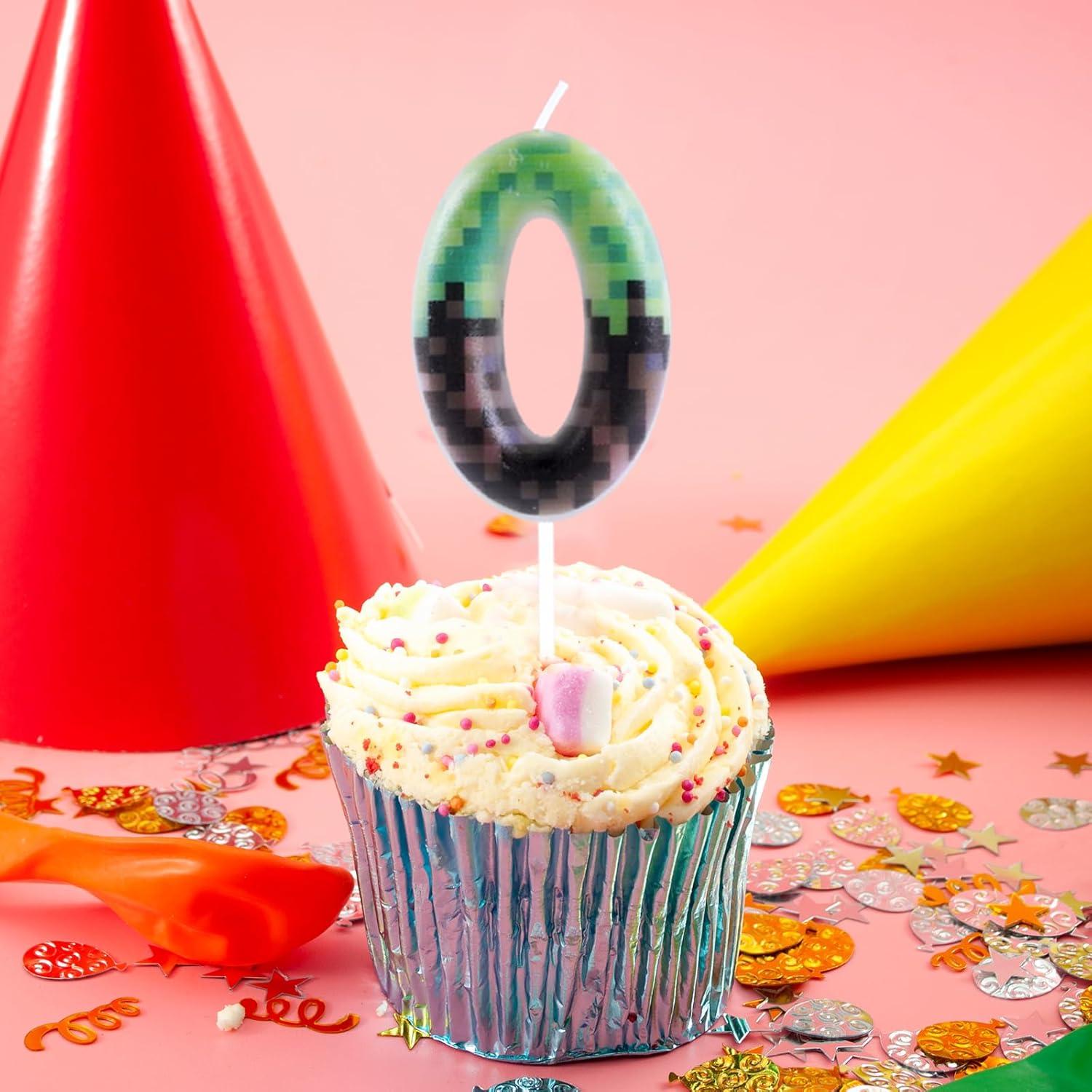 Vela de Cumpleaños Pixel Número 0 para Pastel - 7.4cm